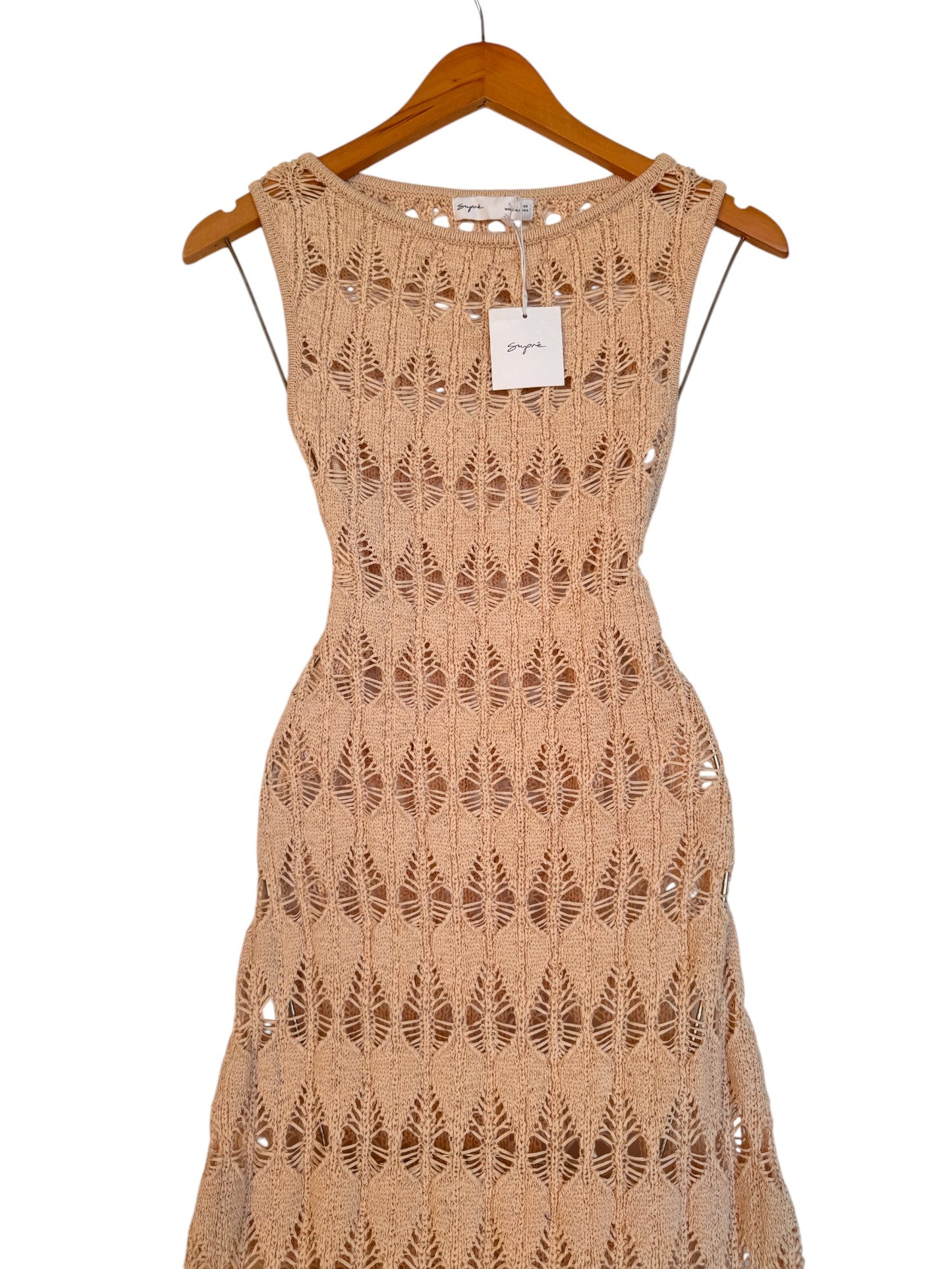 Sand-Beige Crochet Maxi Dress – Beach-Ready Chic with Scoop Neckline