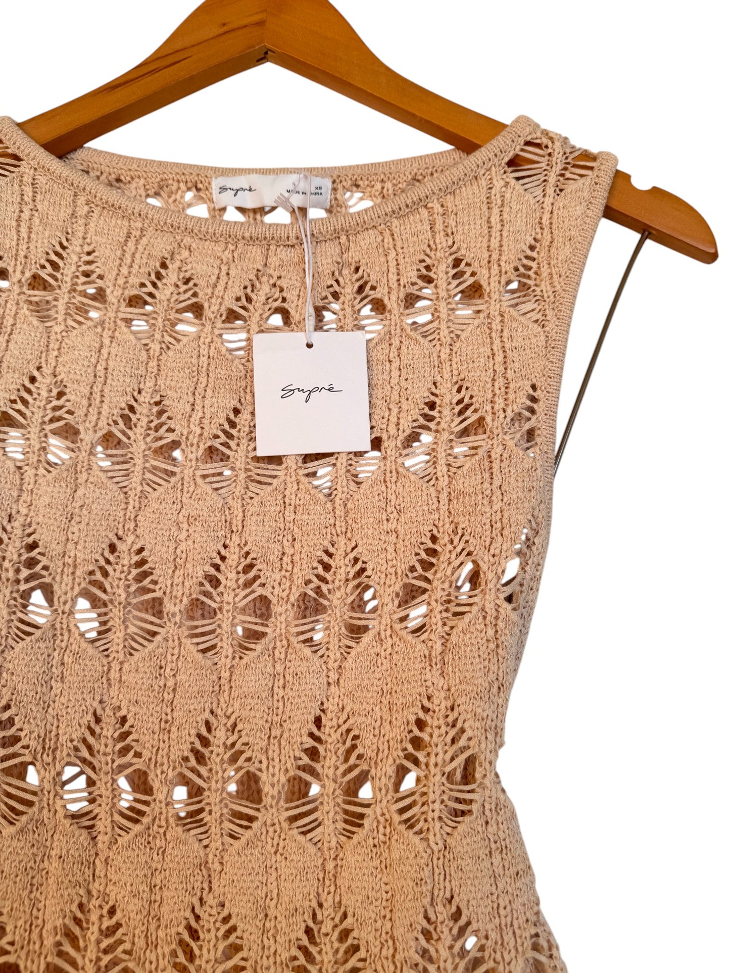 Sand-Beige Crochet Maxi Dress – Beach-Ready Chic with Scoop Neckline