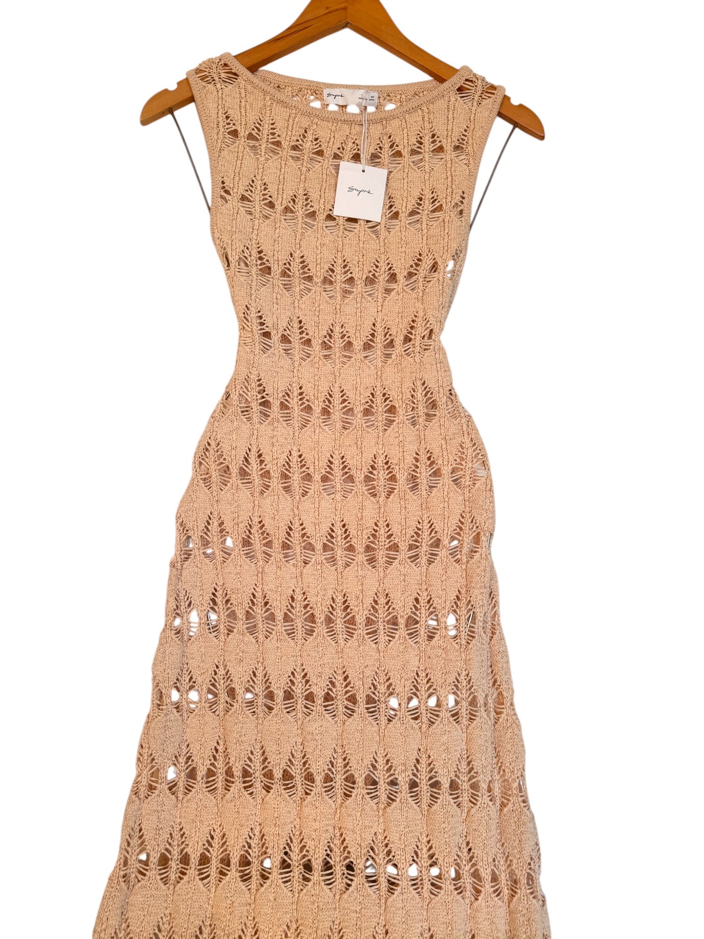 Sand-Beige Crochet Maxi Dress – Beach-Ready Chic with Scoop Neckline