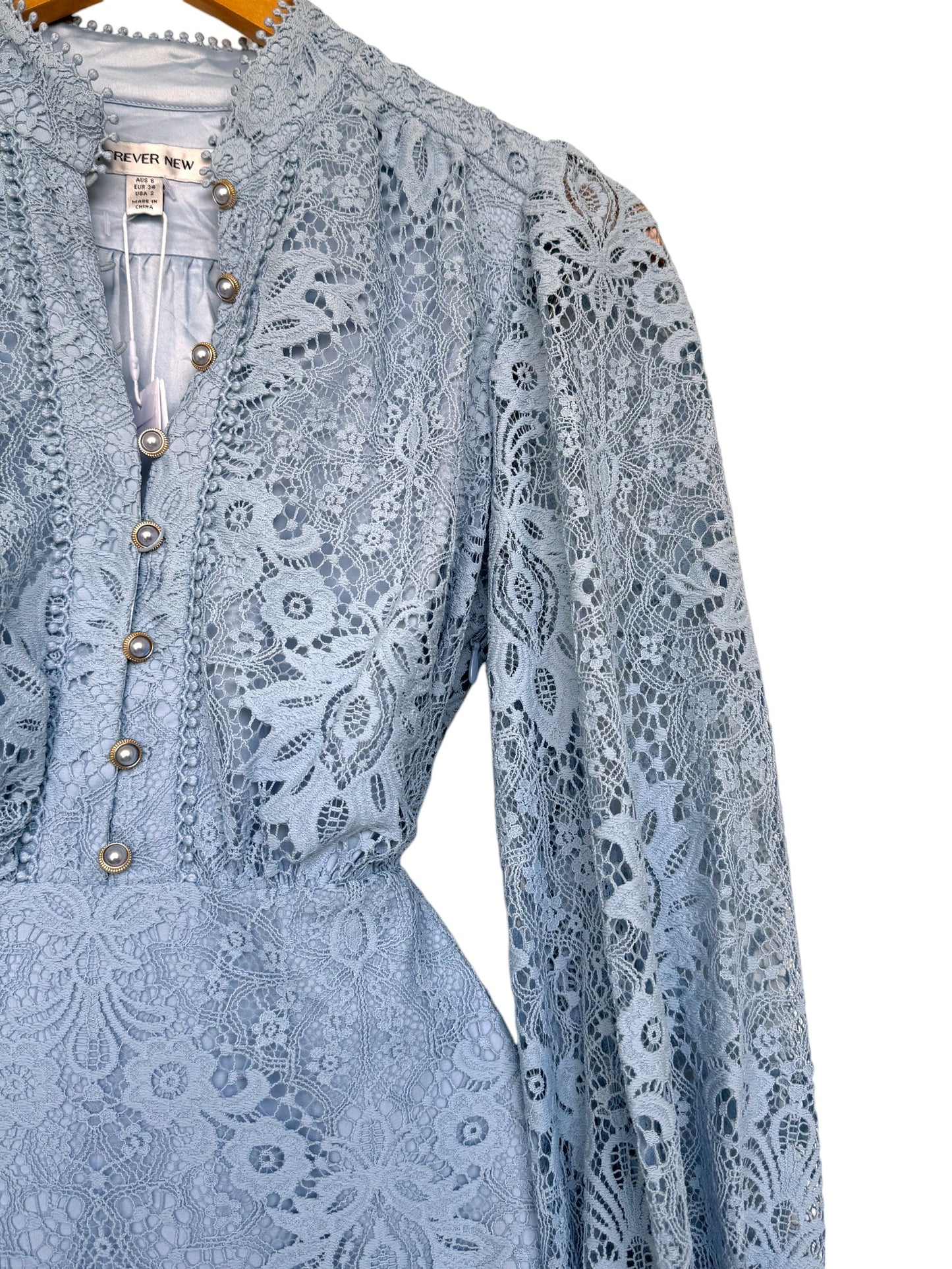 Eden Lace Mini Dress – Dusty Blue | Forever New
