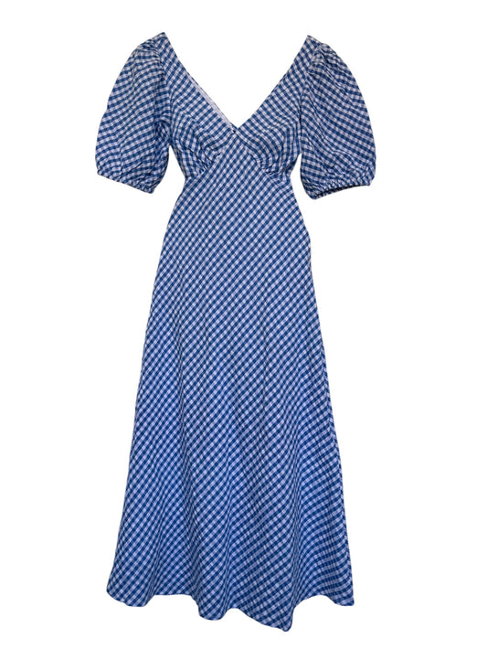 Blue & White Gingham Midi Tea Dress