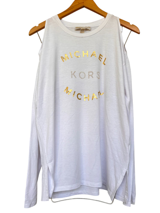 Michael Kors White Cold Shoulder Long Sleeve Logo Top