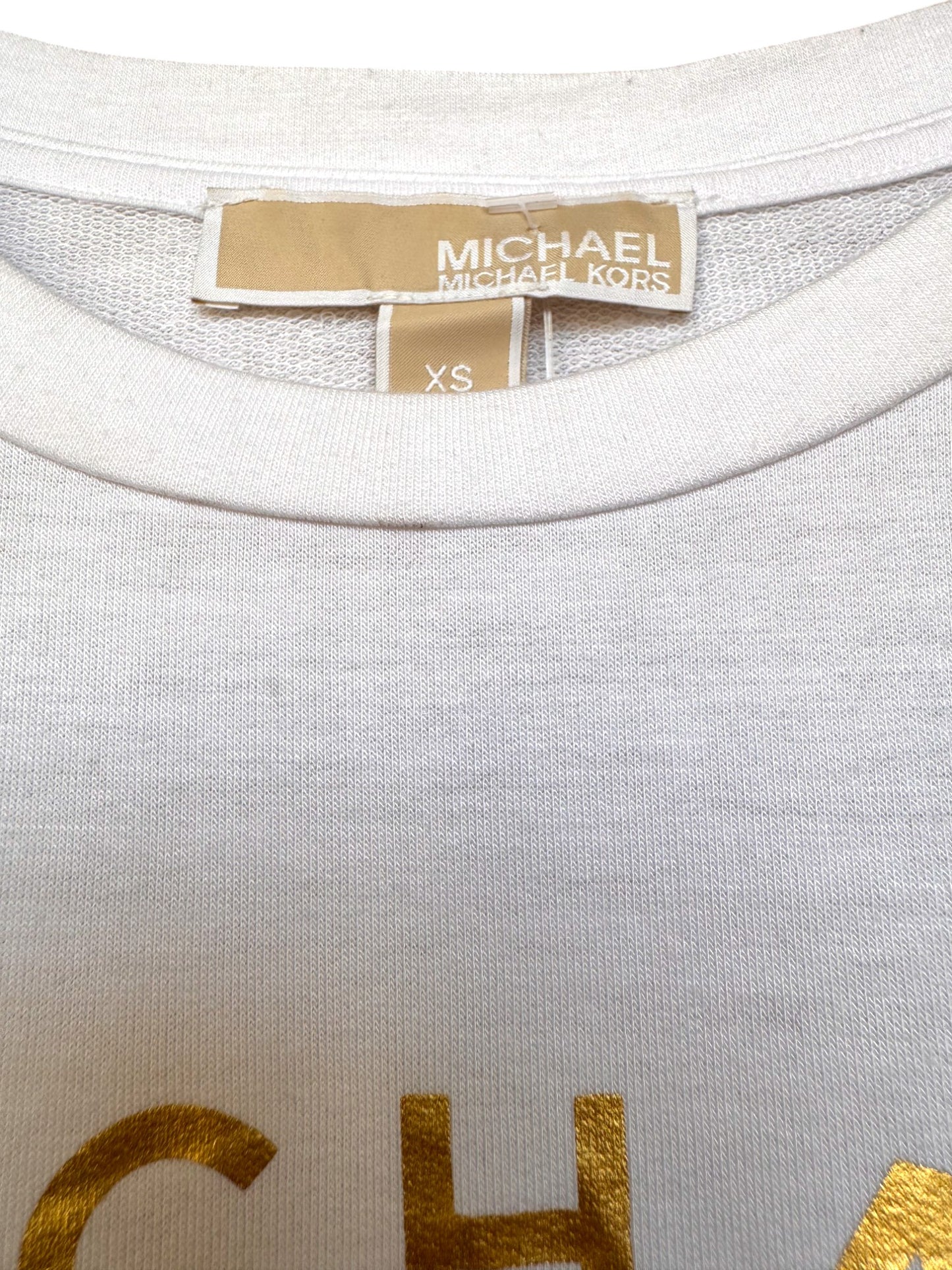 Michael Kors White Cold Shoulder Long Sleeve Logo Top