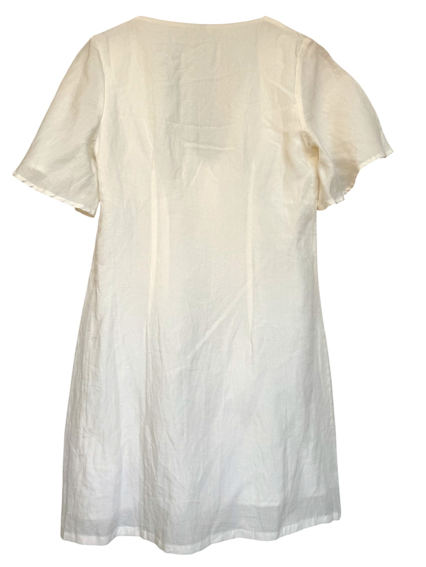 Staple The Label White Linen Button-Down Mini Dress – V-Neck, Butterfly Sleeves