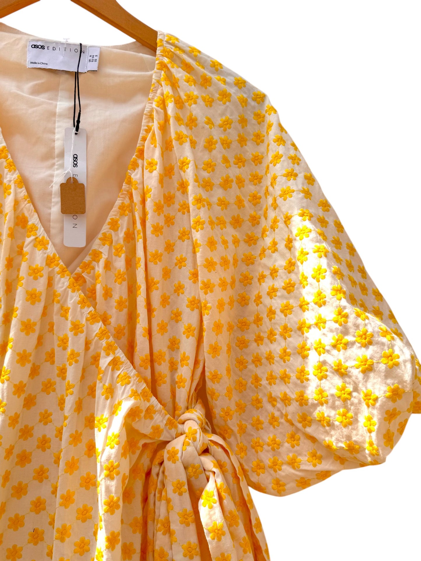 ASOS EDITION Embroidered Daisy Cotton Wrap Mini Dress
