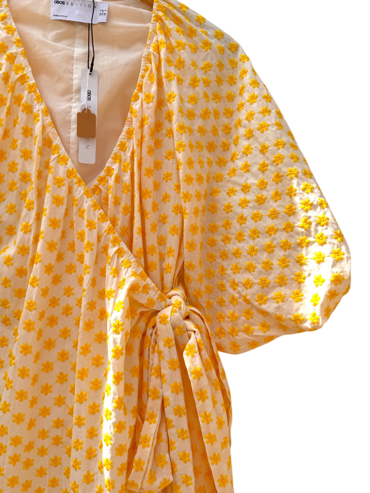 ASOS EDITION Embroidered Daisy Cotton Wrap Mini Dress