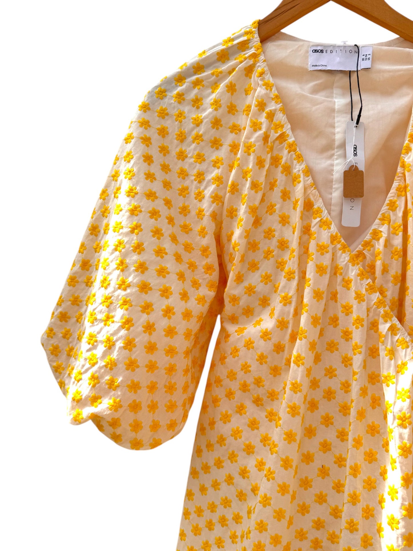ASOS EDITION Embroidered Daisy Cotton Wrap Mini Dress