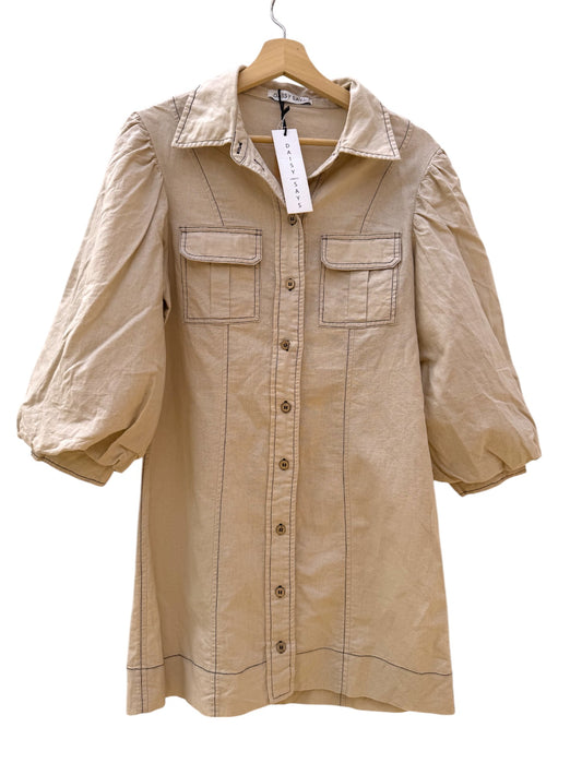 Daisy Says Beige Linen Puff Sleeve Mini Dress – Button-Down with Pockets