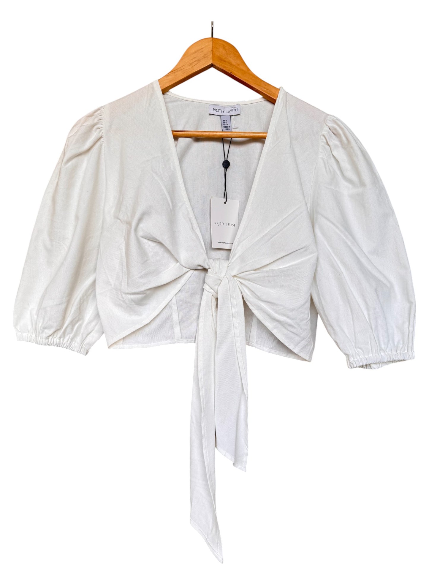 Pretty Lavish White Linen Front Bow Balloon Sleeve Top