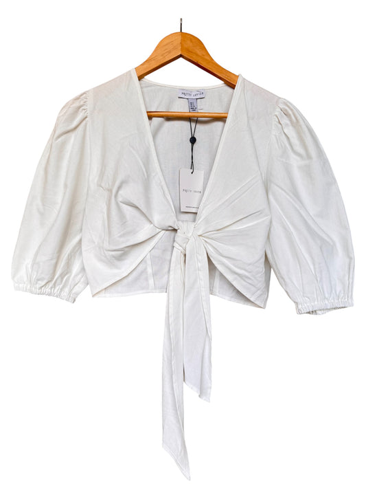 Pretty Lavish White Linen Front Bow Balloon Sleeve Top