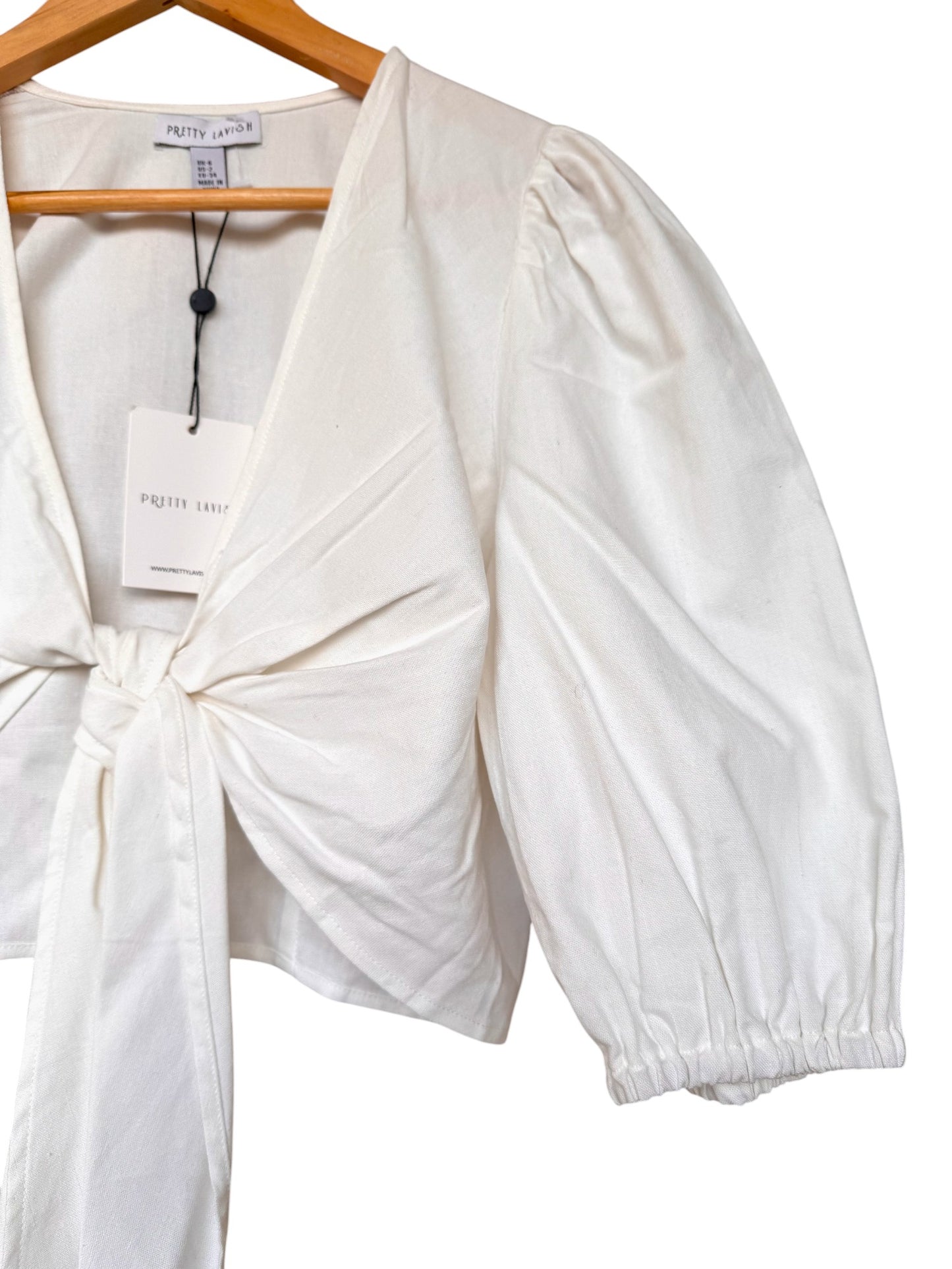 Pretty Lavish White Linen Front Bow Balloon Sleeve Top