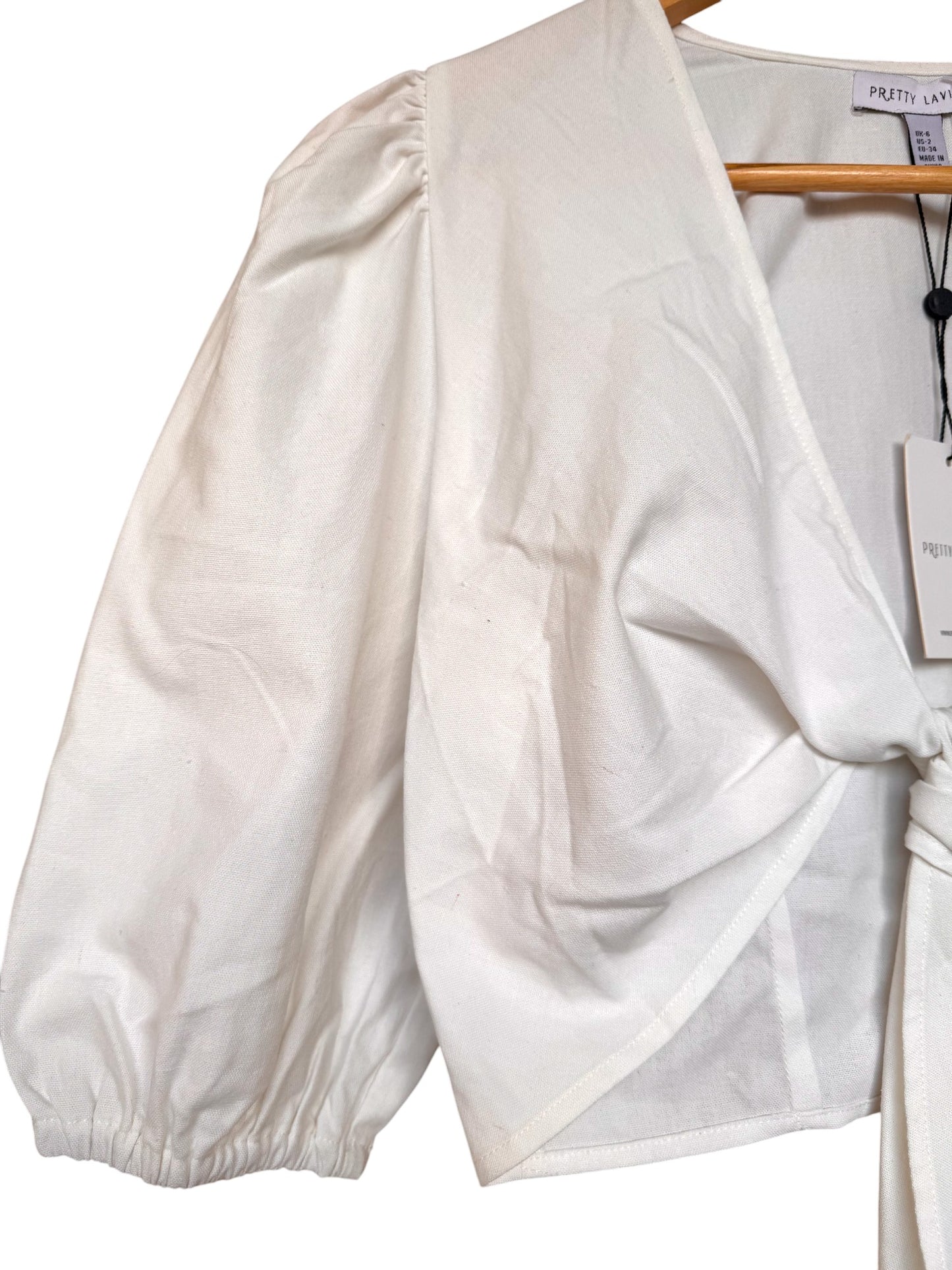 Pretty Lavish White Linen Front Bow Balloon Sleeve Top