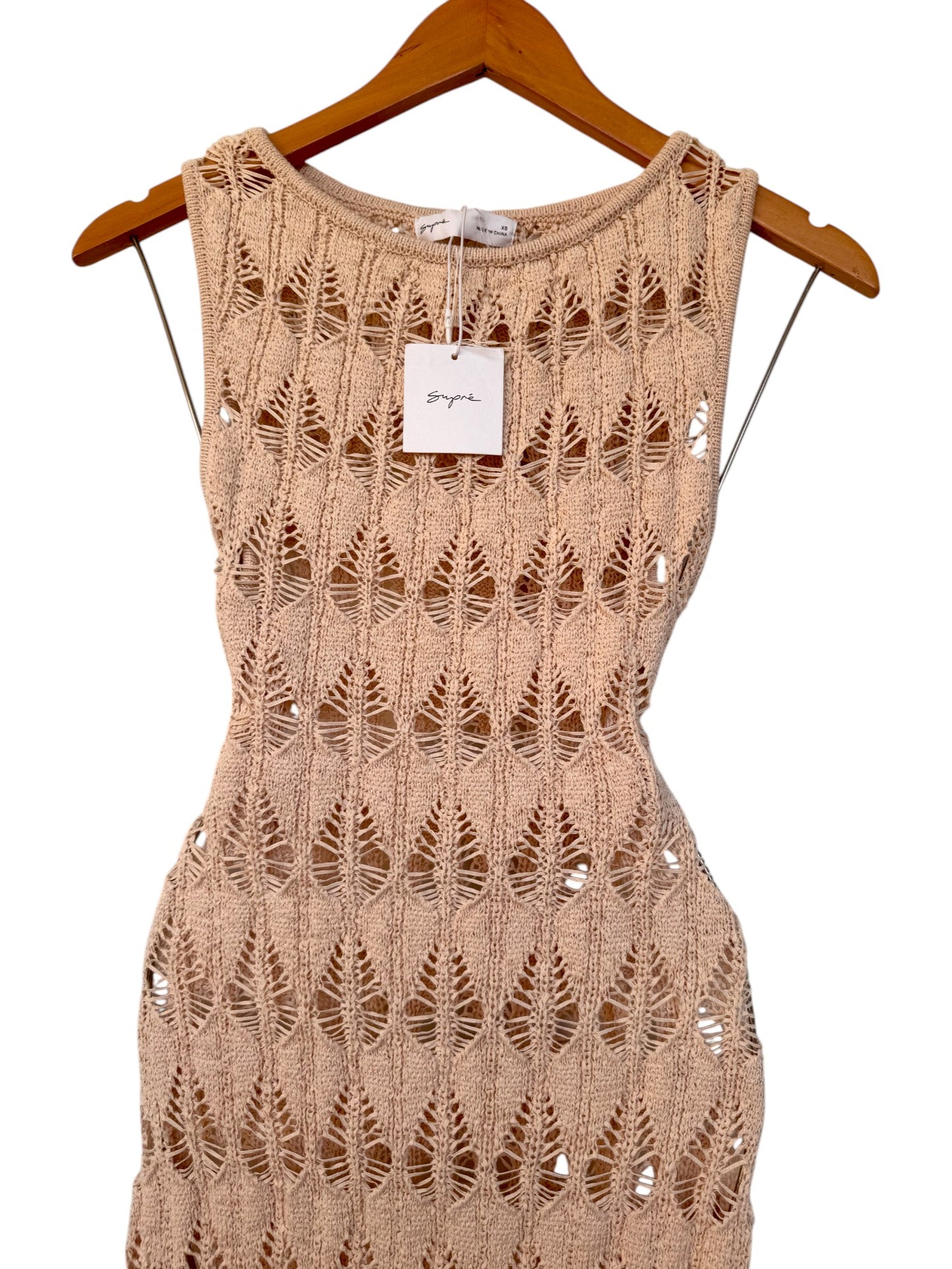 Sand-Beige Crochet Maxi Dress – Beach-Ready Chic with Scoop Neckline