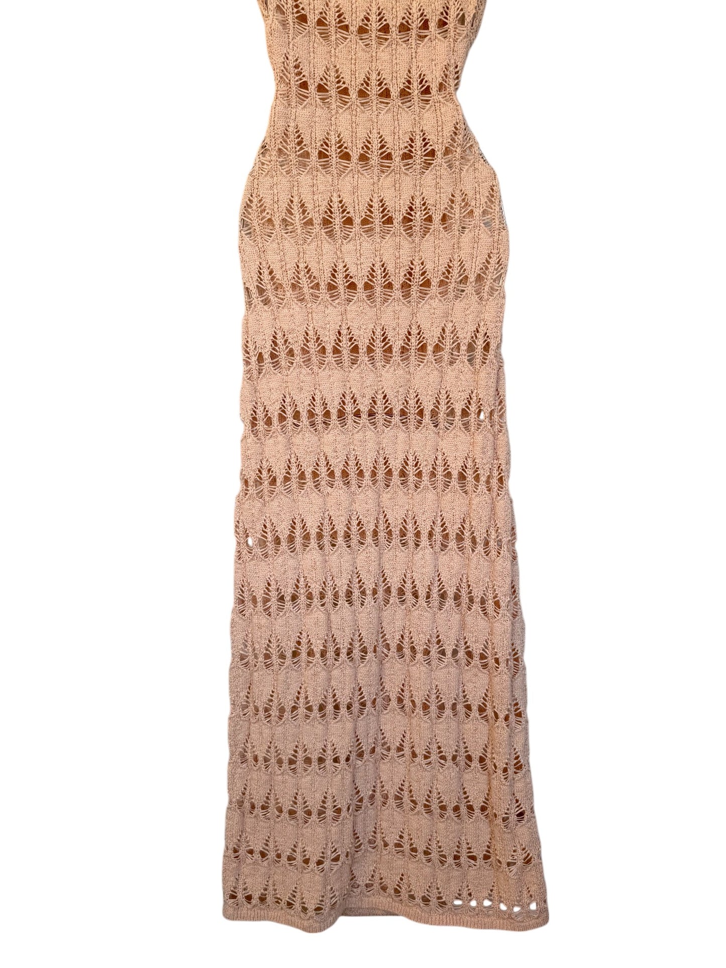 Sand-Beige Crochet Maxi Dress – Beach-Ready Chic with Scoop Neckline