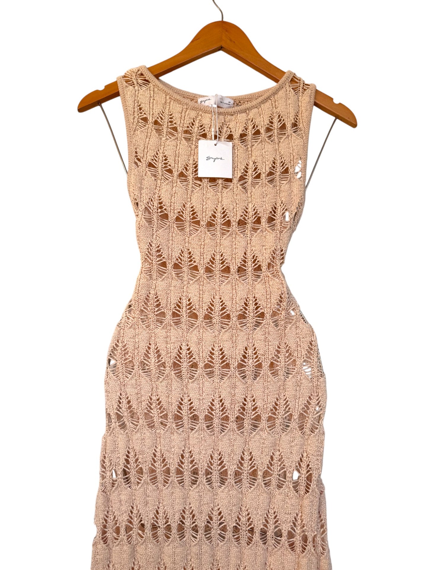 Sand-Beige Crochet Maxi Dress – Beach-Ready Chic with Scoop Neckline
