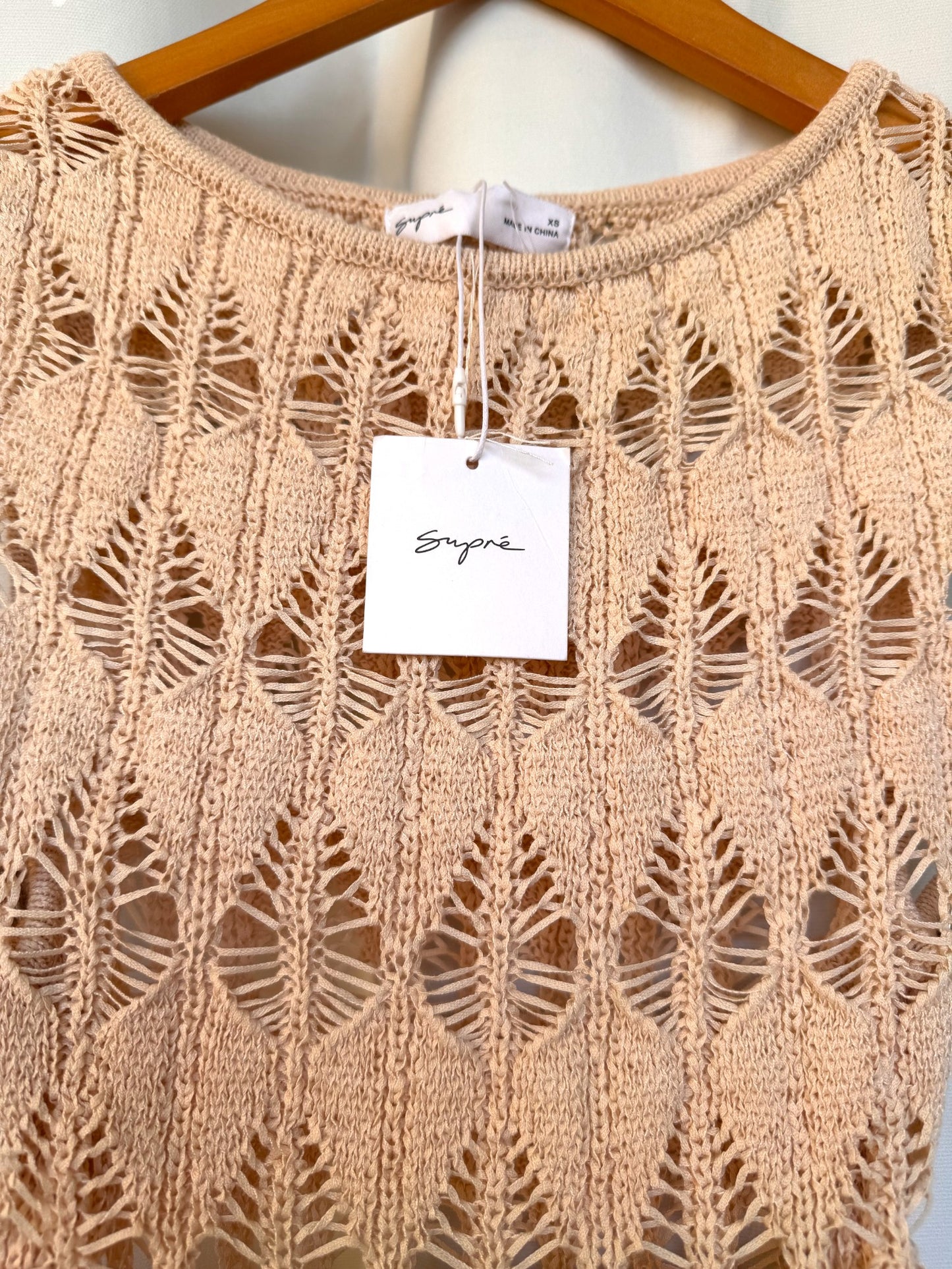 Sand-Beige Crochet Maxi Dress – Beach-Ready Chic with Scoop Neckline