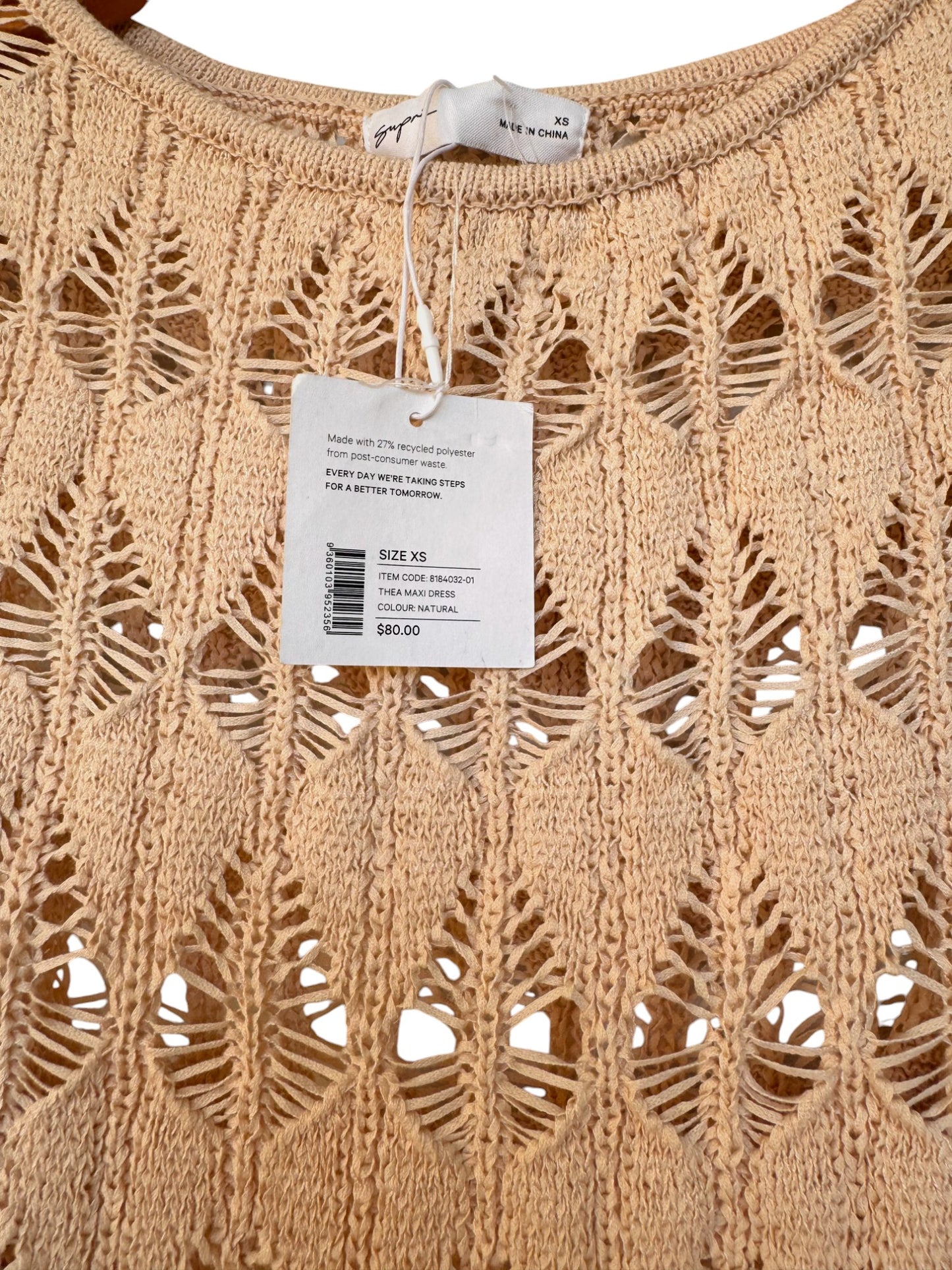Sand-Beige Crochet Maxi Dress – Beach-Ready Chic with Scoop Neckline