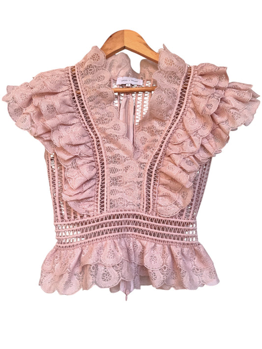 Pale Pink Lace Top with Scalloped Ruffles