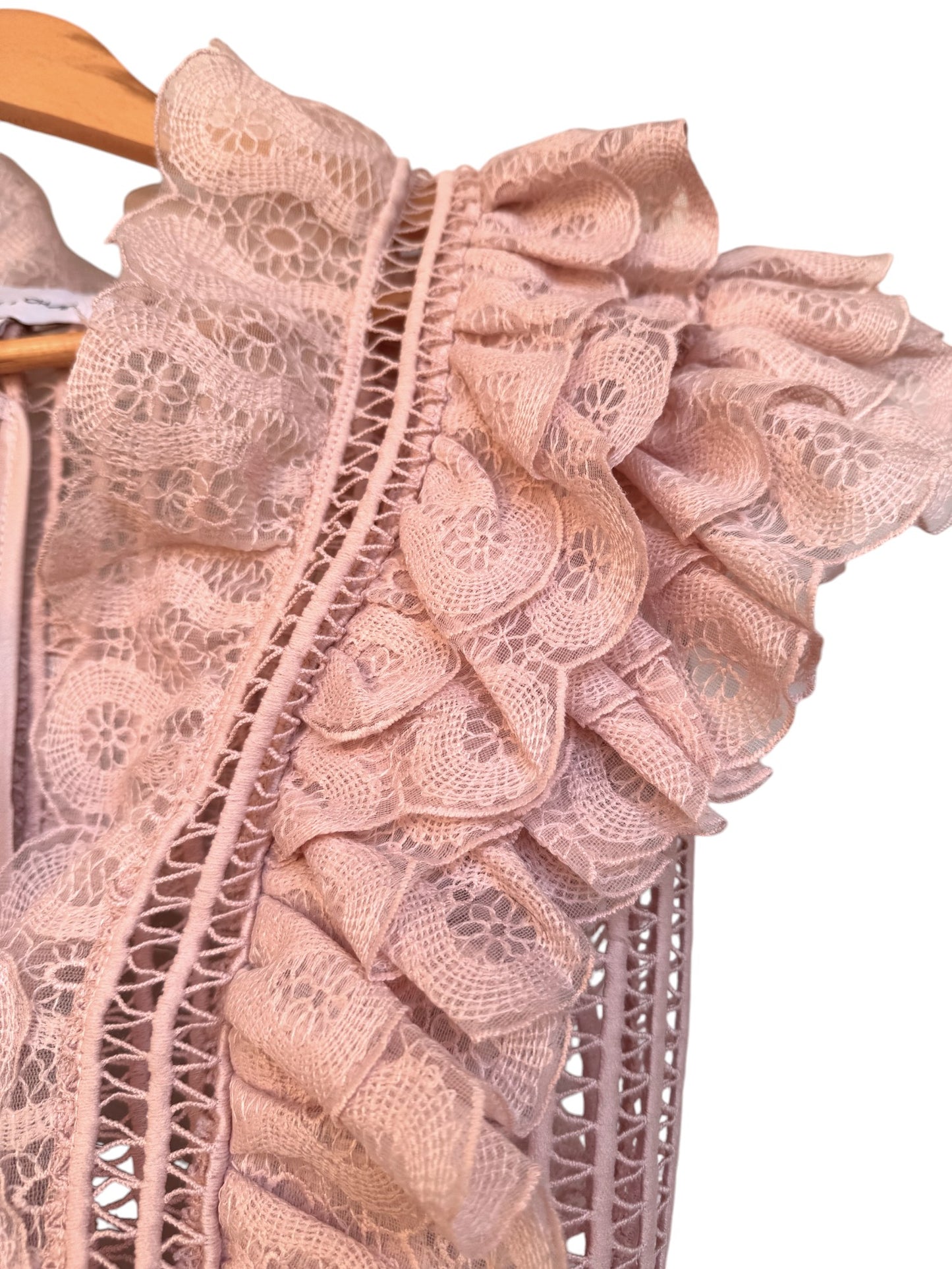 Pale Pink Lace Top with Scalloped Ruffles