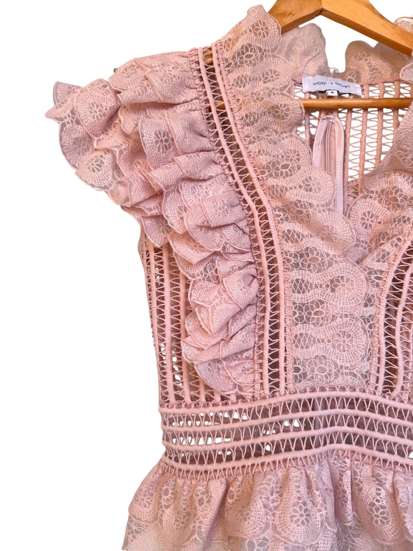 Pale Pink Lace Top with Scalloped Ruffles