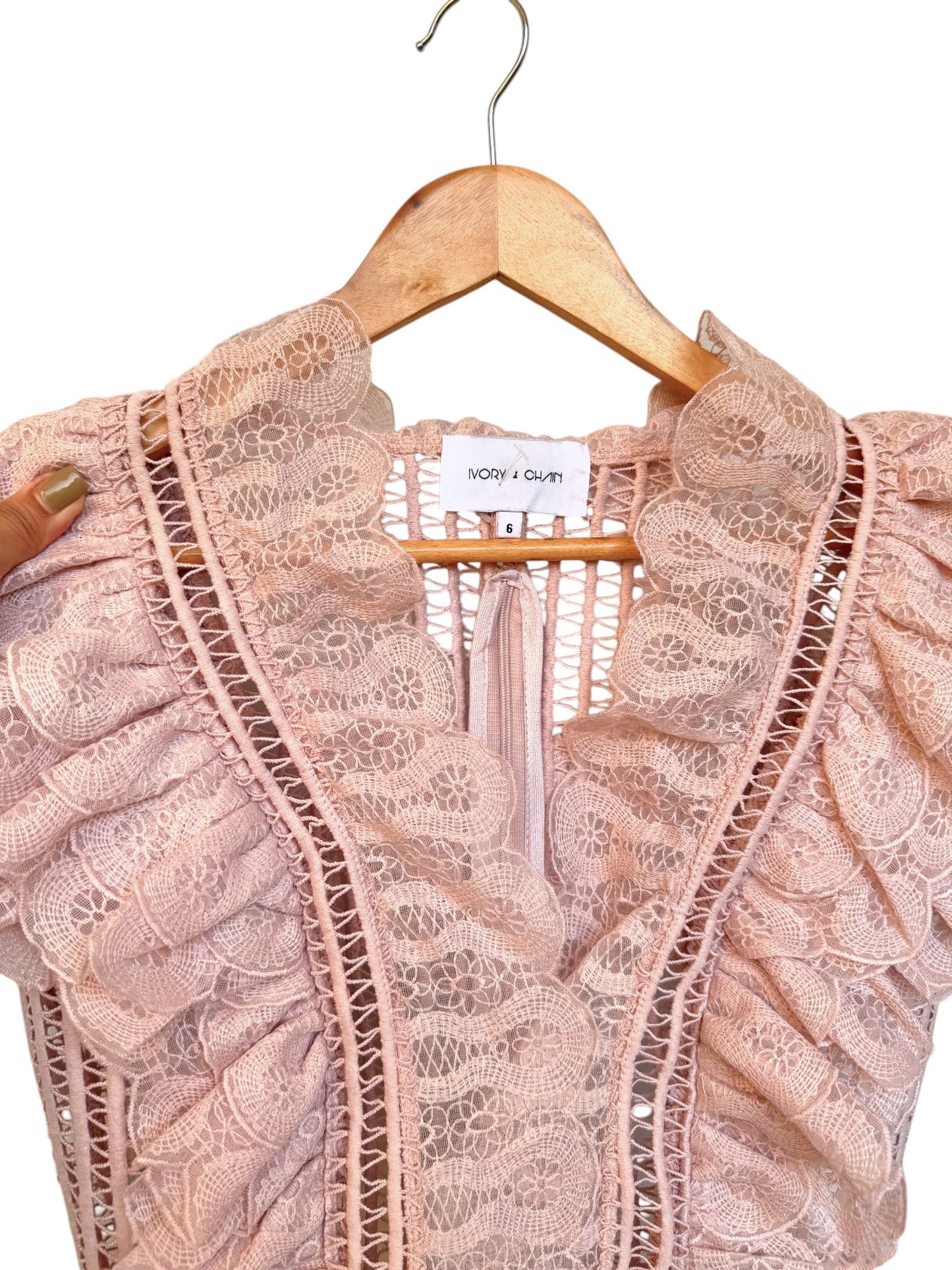 Pale Pink Lace Top with Scalloped Ruffles