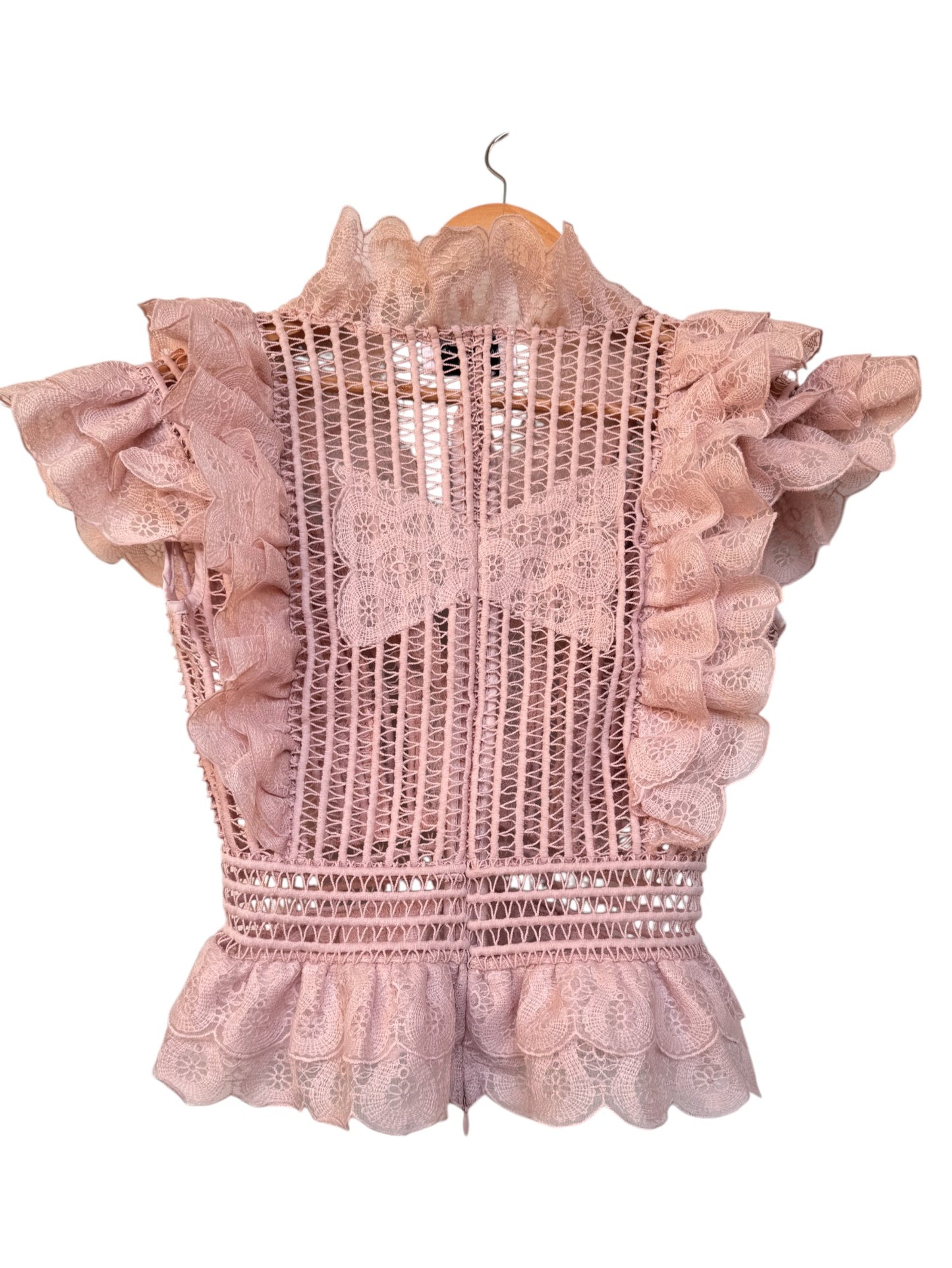 Pale Pink Lace Top with Scalloped Ruffles