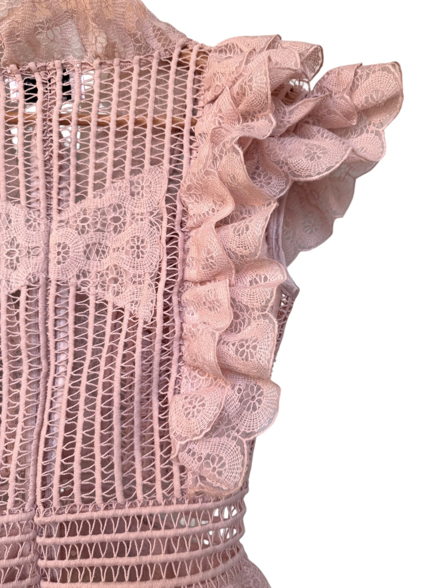 Pale Pink Lace Top with Scalloped Ruffles