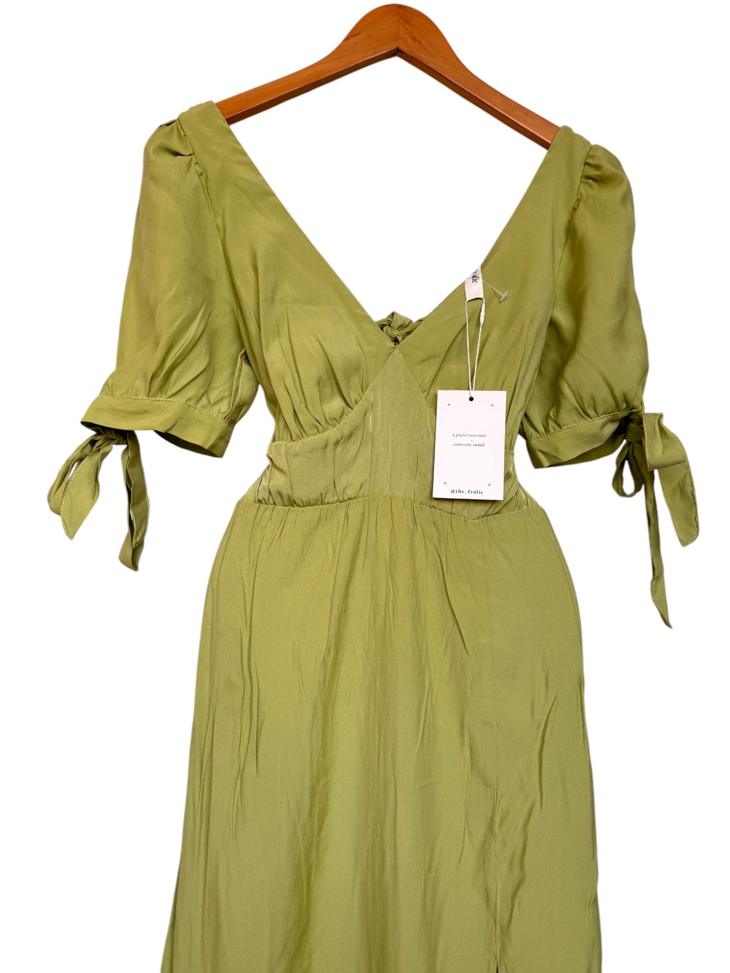 The Frolic Light Green Midi Dress – Elegant & Feminine