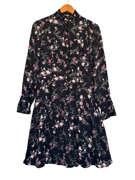 CUE Charming Black & Pink Floral A-Line Dress – Elegant & Timeless