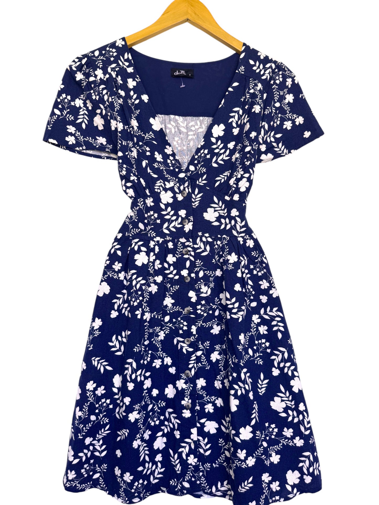 Dotti Navy Blue & White Floral Dress – Chic & Versatile