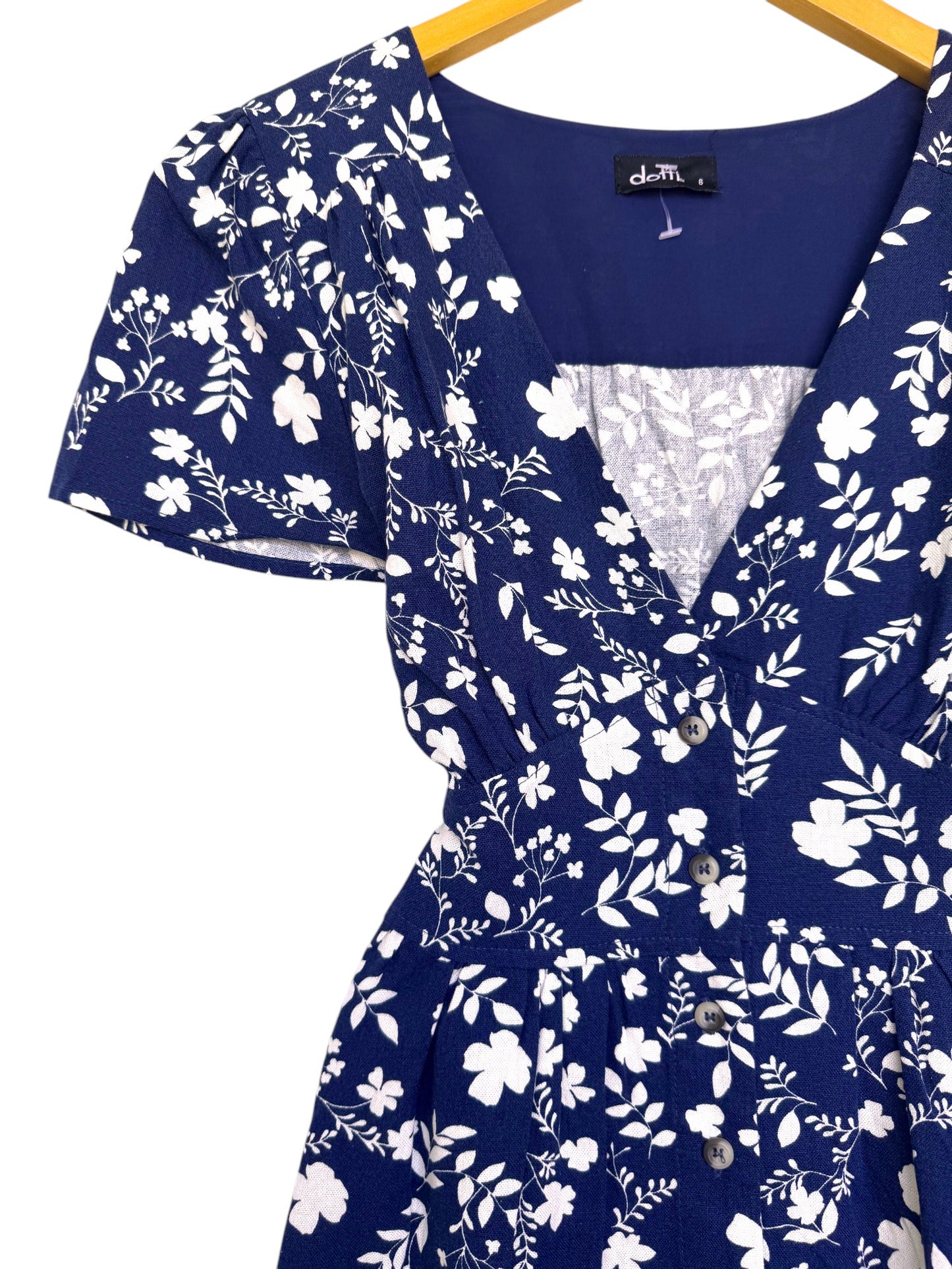Dotti Navy Blue & White Floral Dress – Chic & Versatile