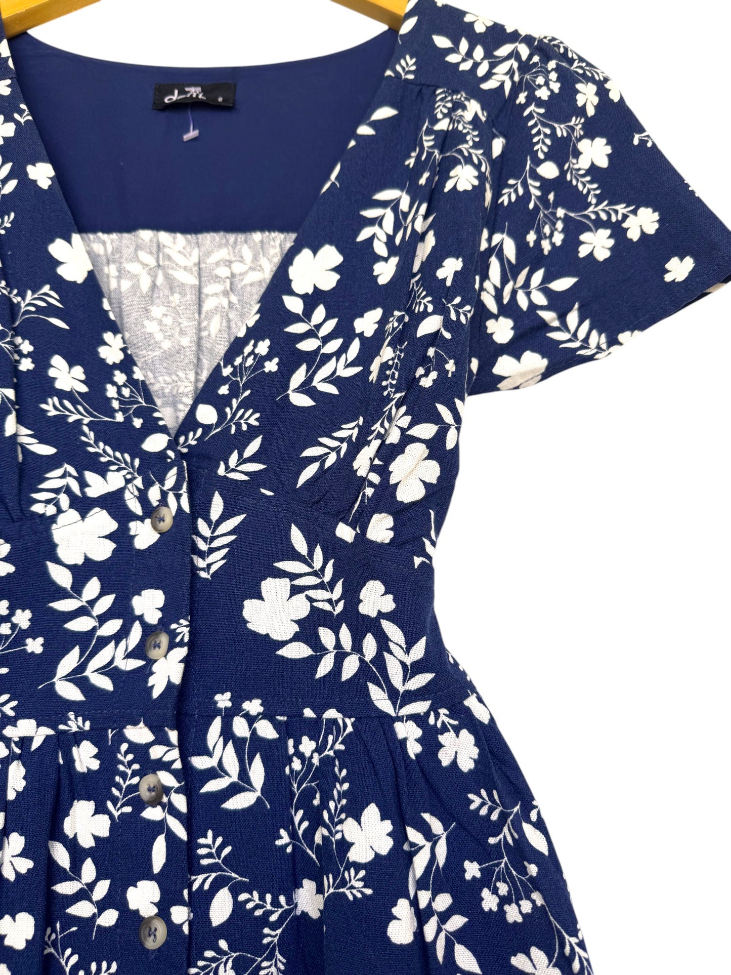 Dotti Navy Blue & White Floral Dress – Chic & Versatile
