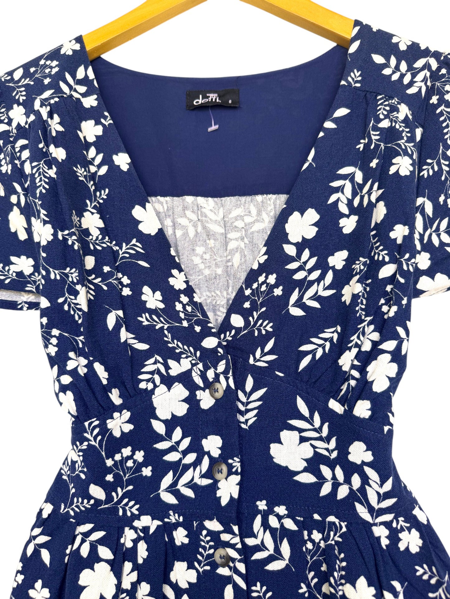 Dotti Navy Blue & White Floral Dress – Chic & Versatile