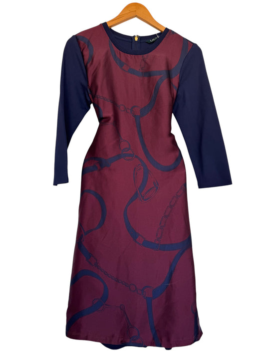 Lauren Ralph Lauren Equestrian Print Shift Dress – Maroon & Navy Blue