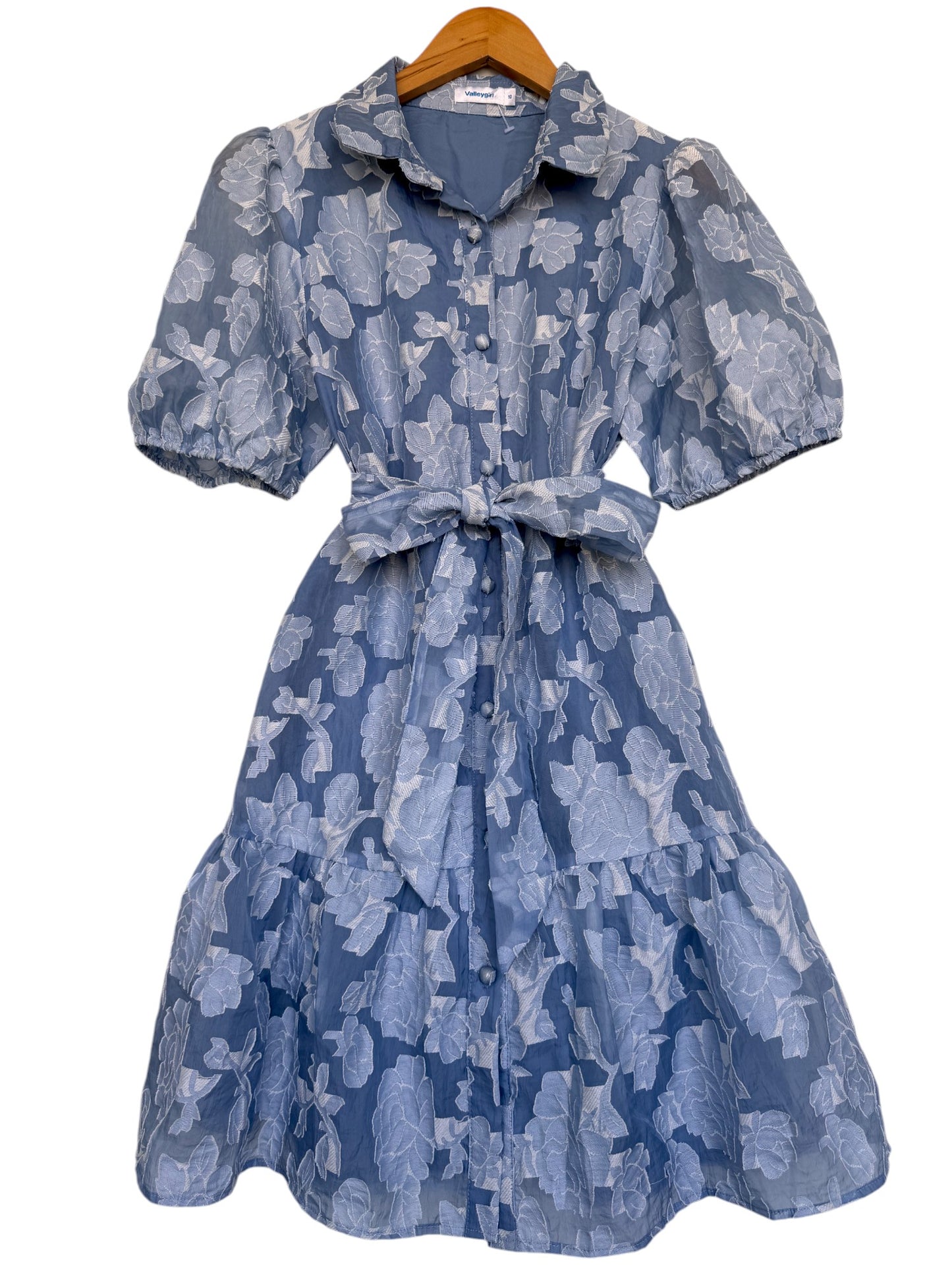 Valle'ygirl Light Blue Floral Patch Puff Sleeve Dress