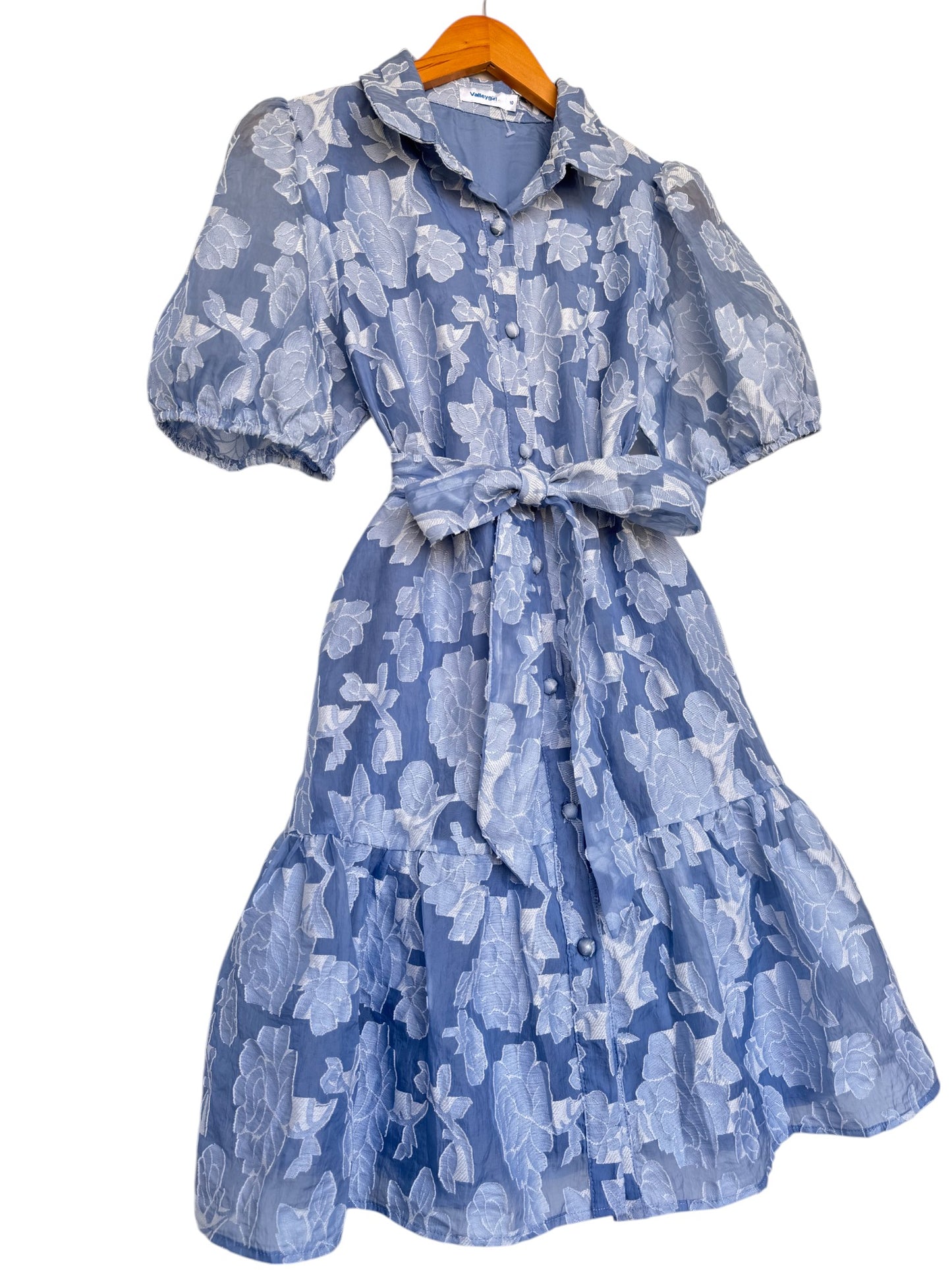 Valle'ygirl Light Blue Floral Patch Puff Sleeve Dress