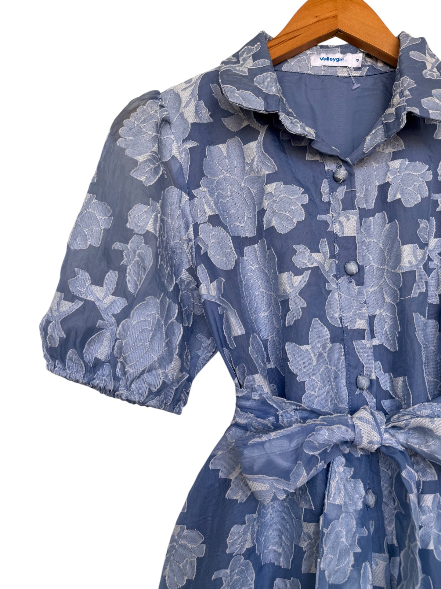 Valle'ygirl Light Blue Floral Patch Puff Sleeve Dress