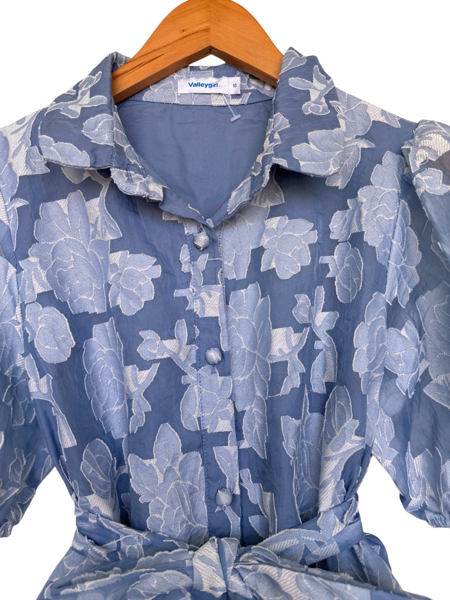 Valle'ygirl Light Blue Floral Patch Puff Sleeve Dress