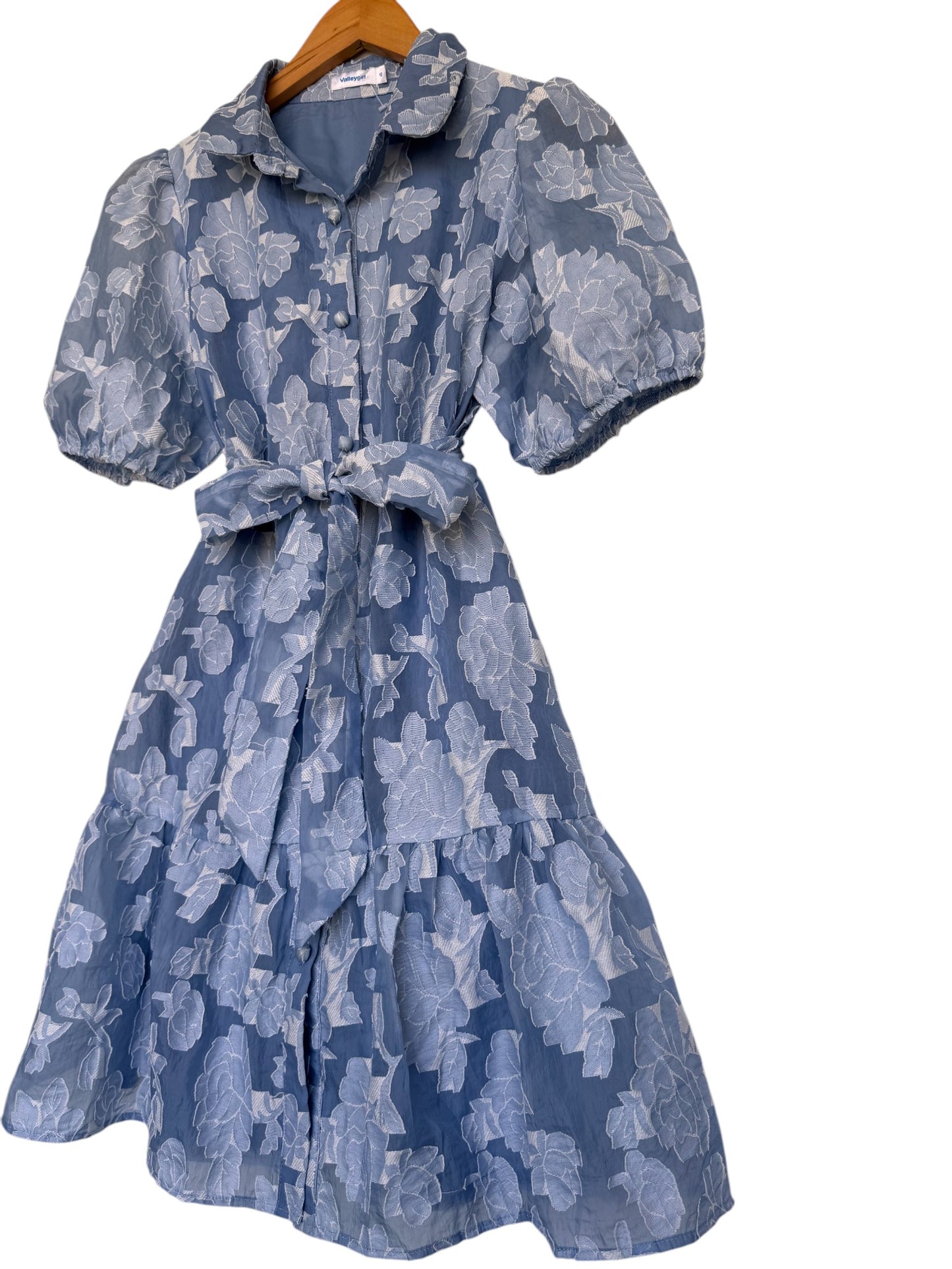 Valle'ygirl Light Blue Floral Patch Puff Sleeve Dress