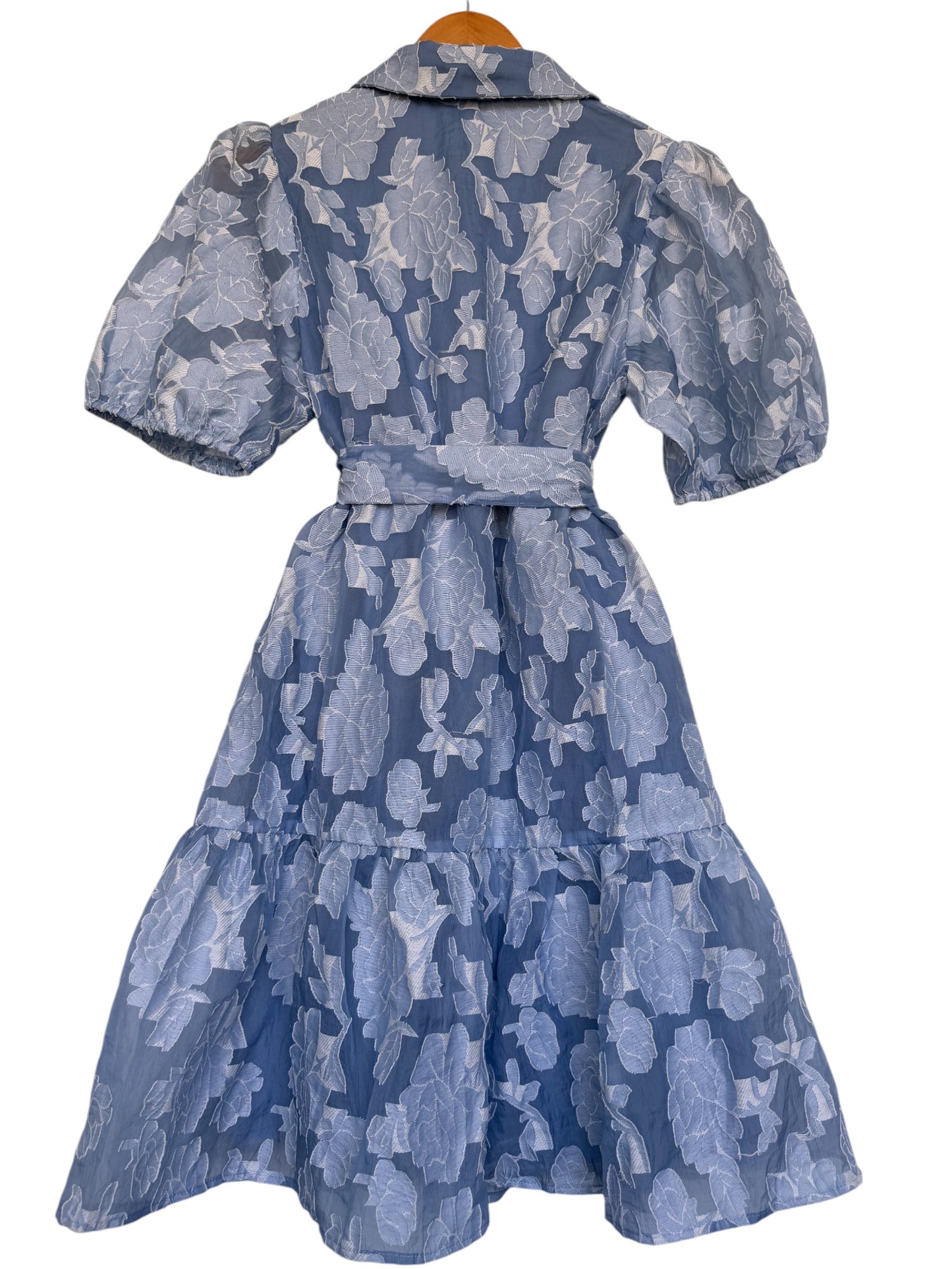 Valle'ygirl Light Blue Floral Patch Puff Sleeve Dress