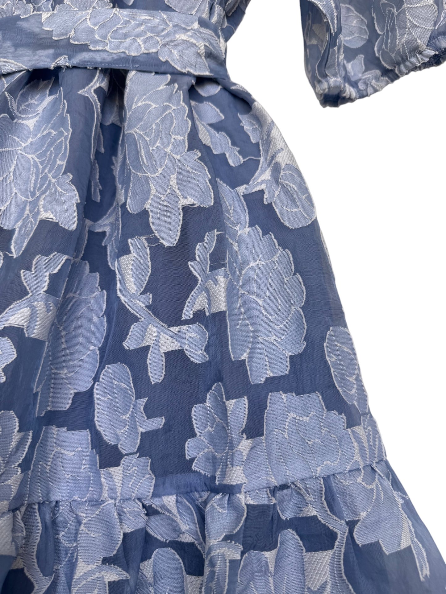 Valle'ygirl Light Blue Floral Patch Puff Sleeve Dress