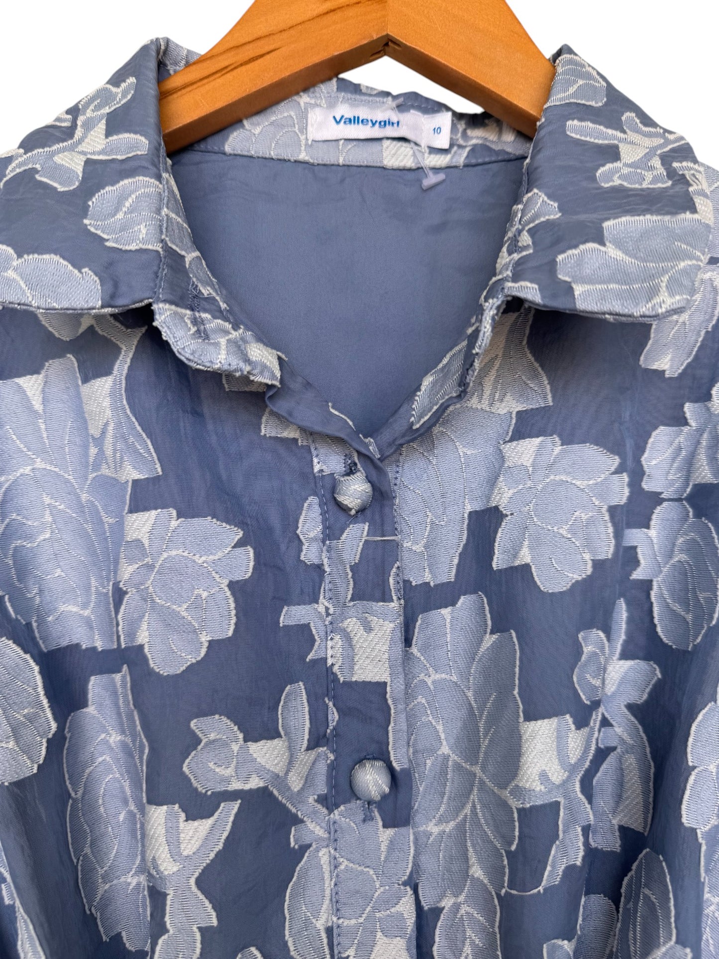 Valle'ygirl Light Blue Floral Patch Puff Sleeve Dress