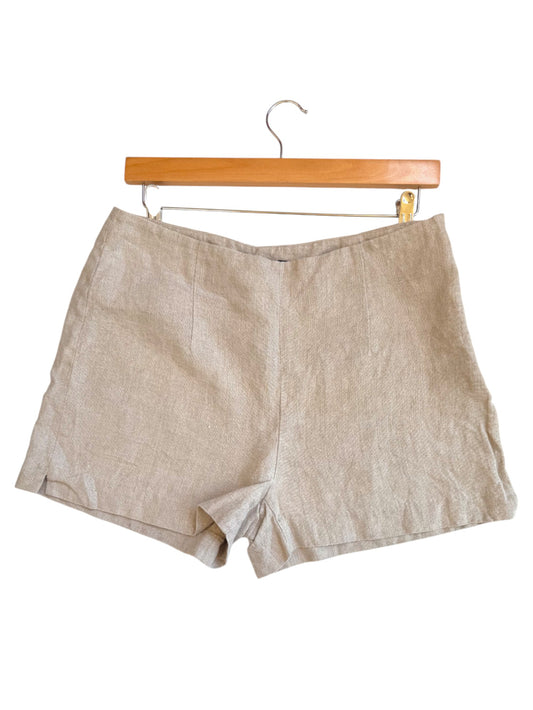 ZARA Natural Oat Linen Shorts – Mid Rise, Side Zip