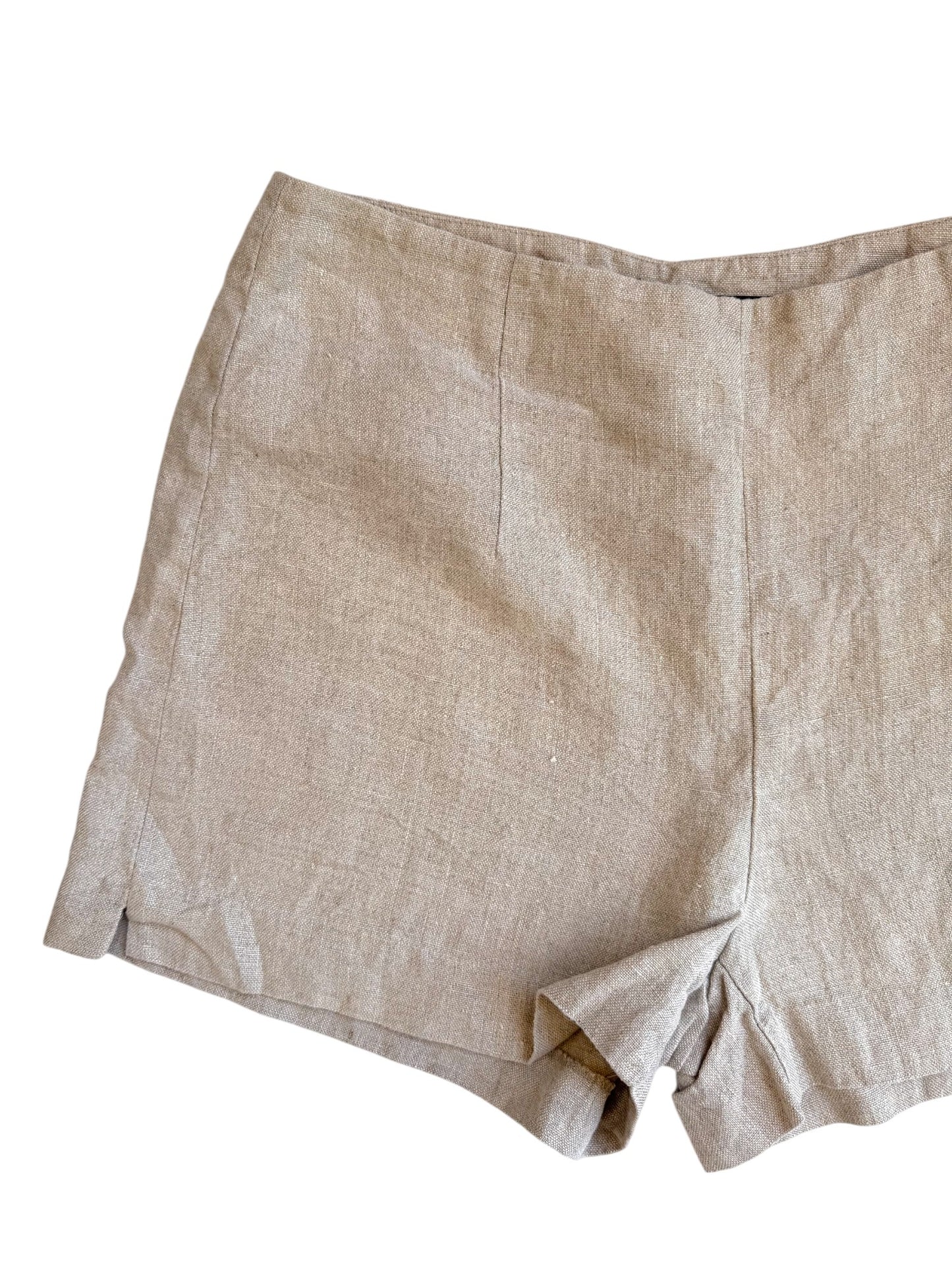ZARA Natural Oat Linen Shorts – Mid Rise, Side Zip
