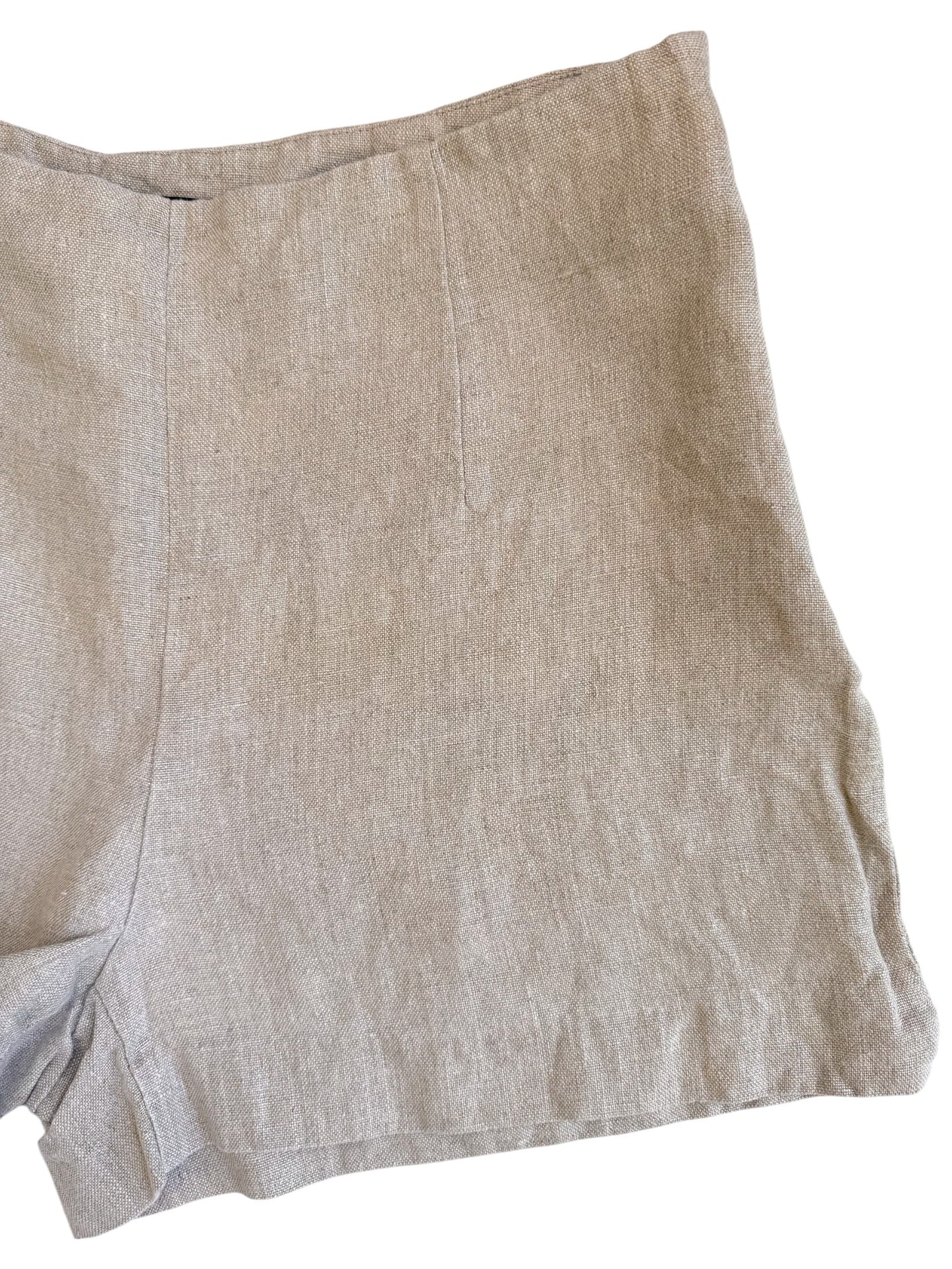 ZARA Natural Oat Linen Shorts – Mid Rise, Side Zip