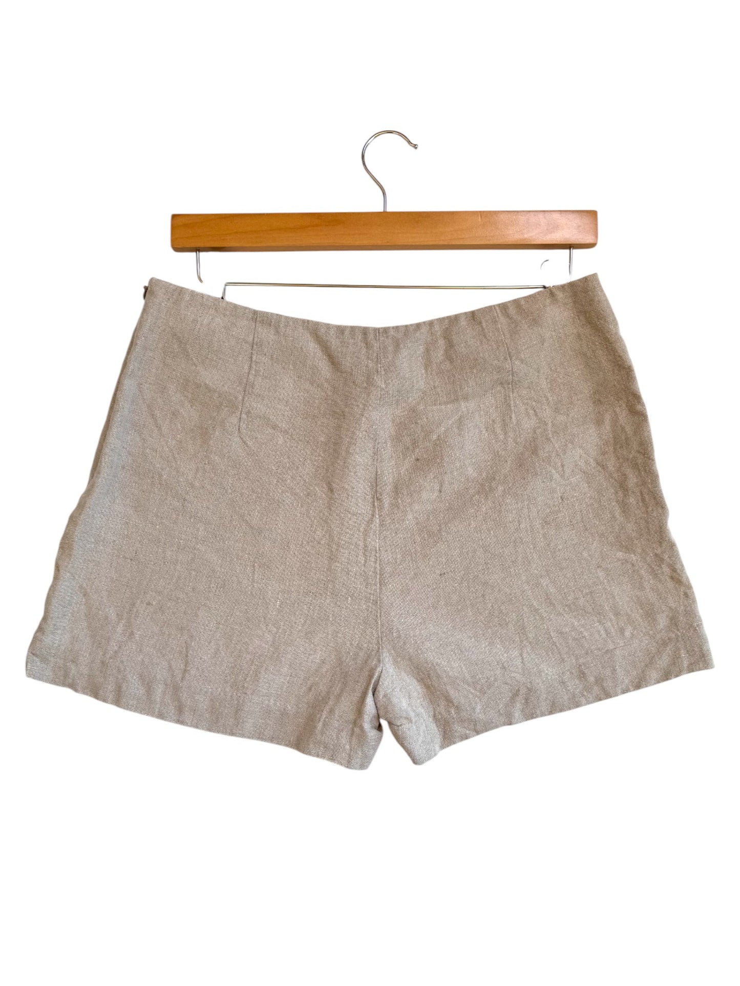 ZARA Natural Oat Linen Shorts – Mid Rise, Side Zip
