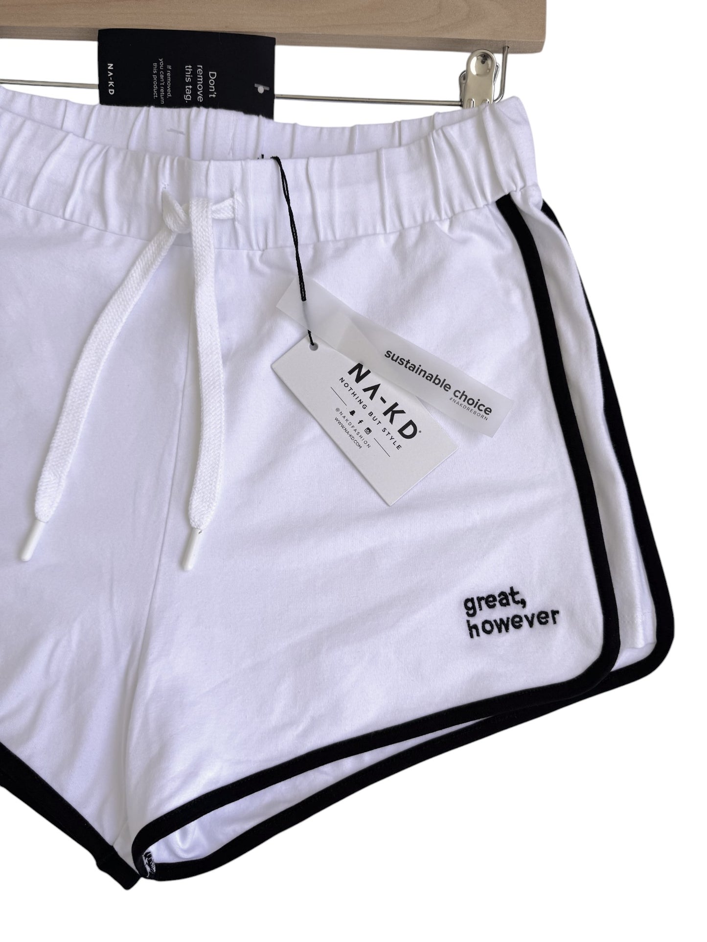 NA-KD White Cotton Lounge Shorts – Black Trim, Garter Waistband
