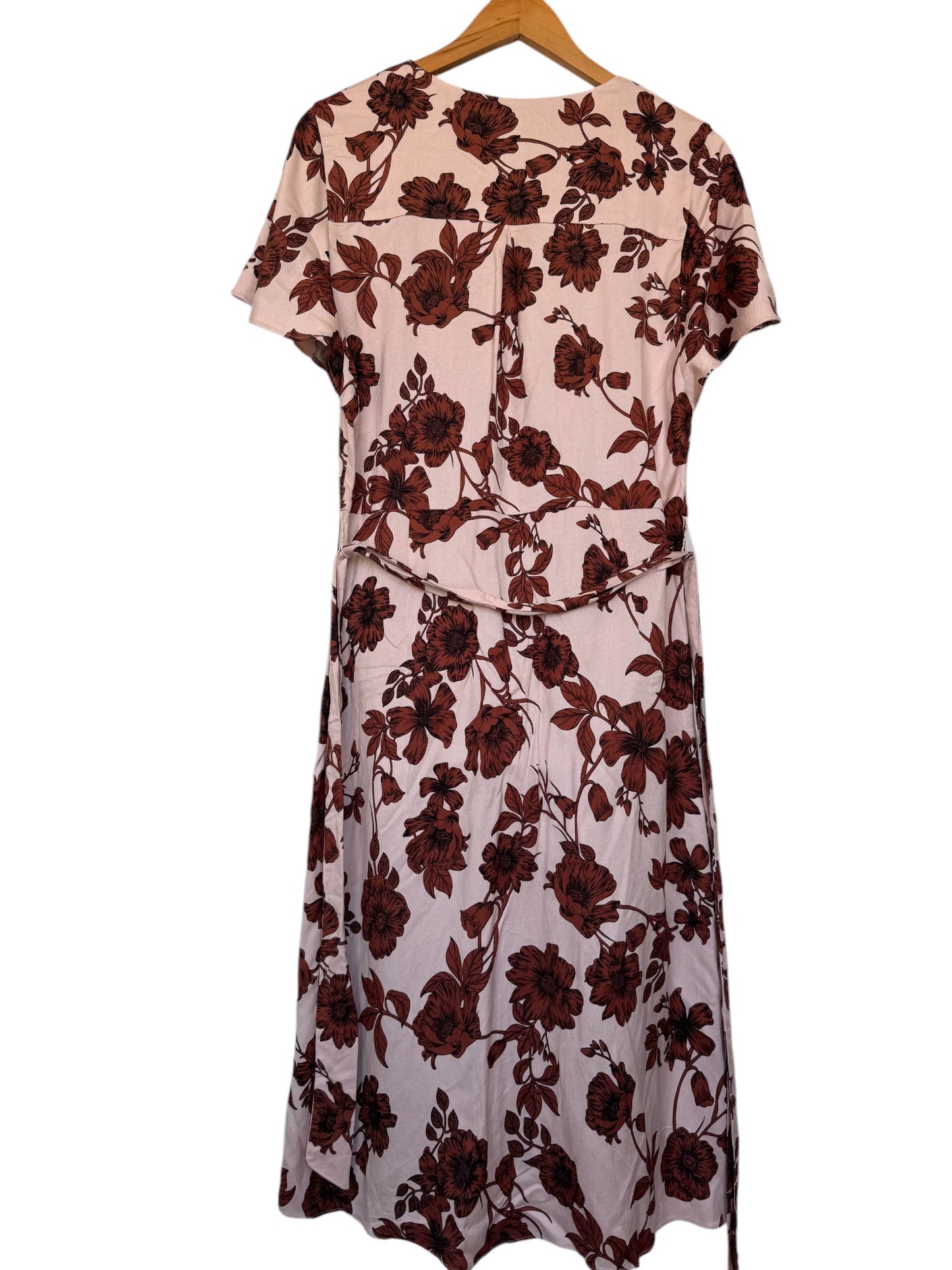 Jaqui-E Beige Floral Button-Down Dress – Soft Linen-Blend with Waist Tie