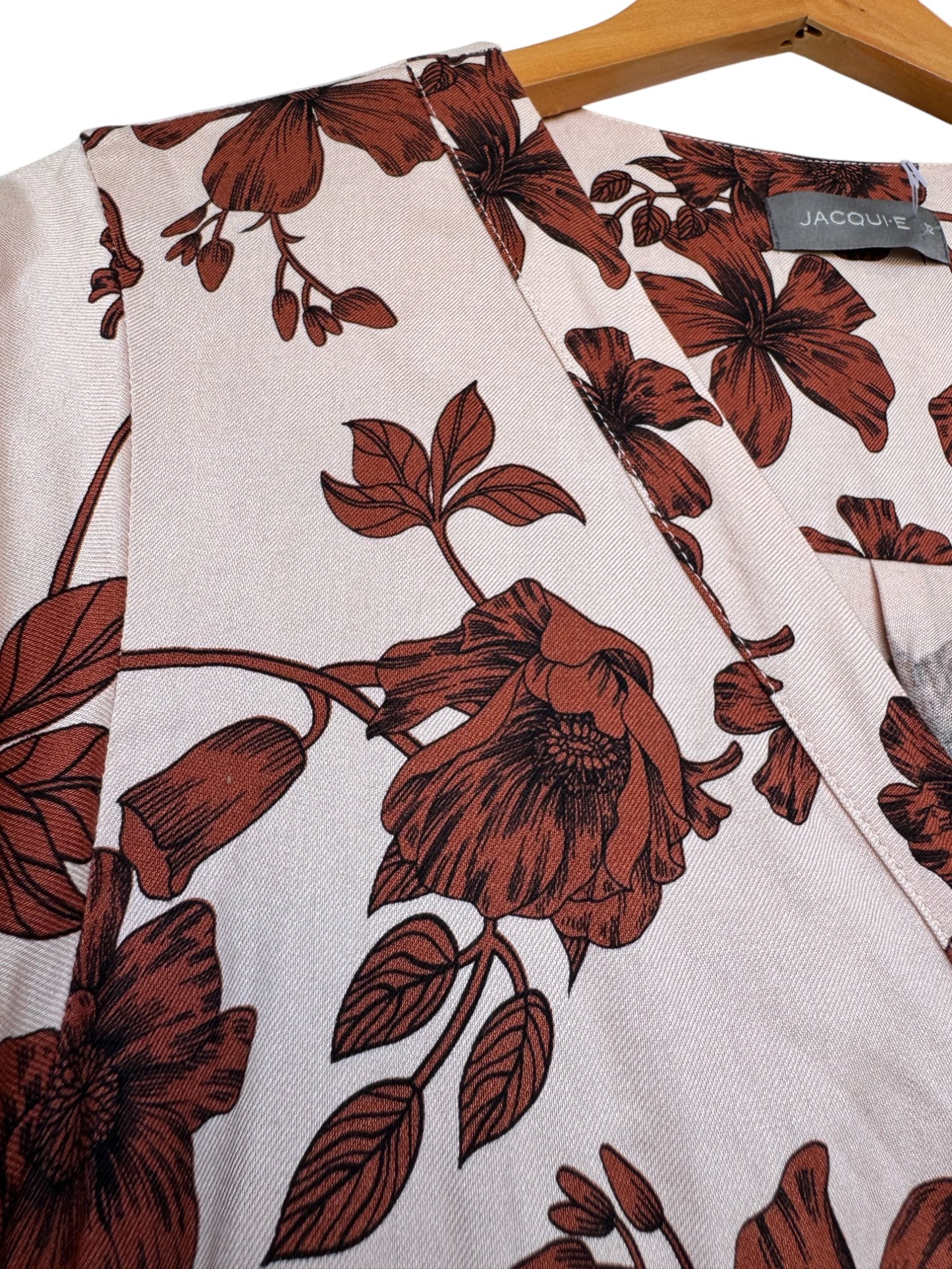 Jaqui-E Beige Floral Button-Down Dress – Soft Linen-Blend with Waist Tie