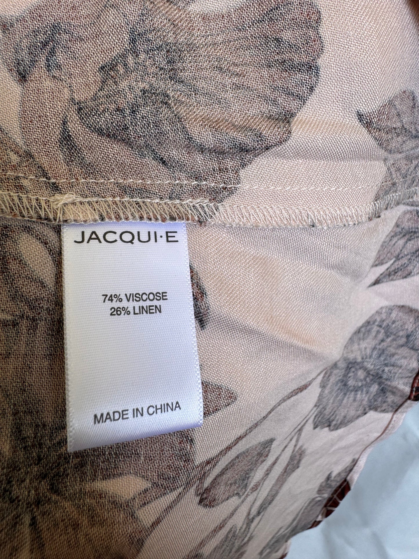 Jaqui-E Beige Floral Button-Down Dress – Soft Linen-Blend with Waist Tie